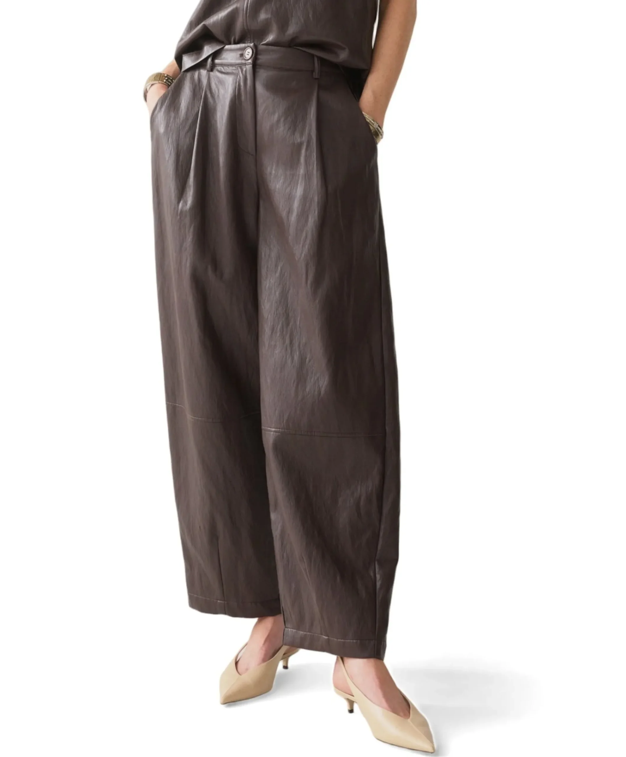 Balloon Soft faux leather dames broek bruin