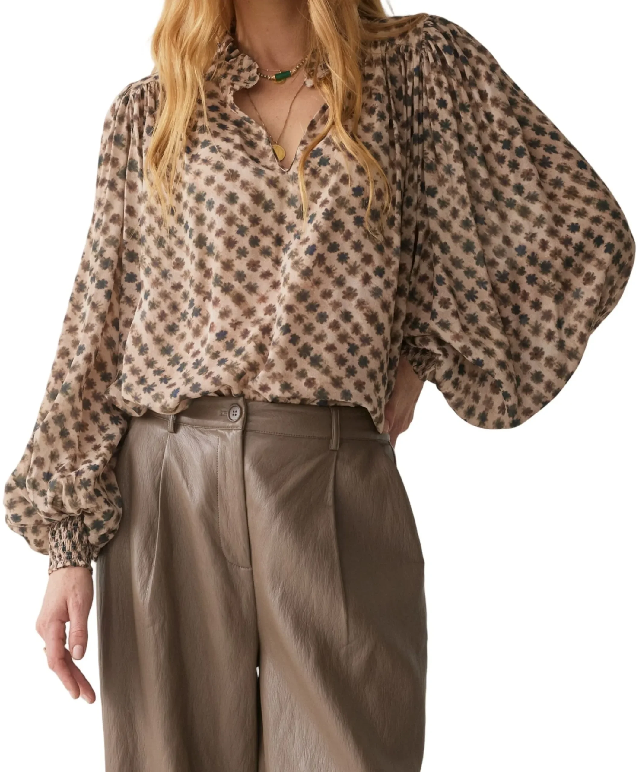 Balloon trouser Soft faux leather dames broek beige