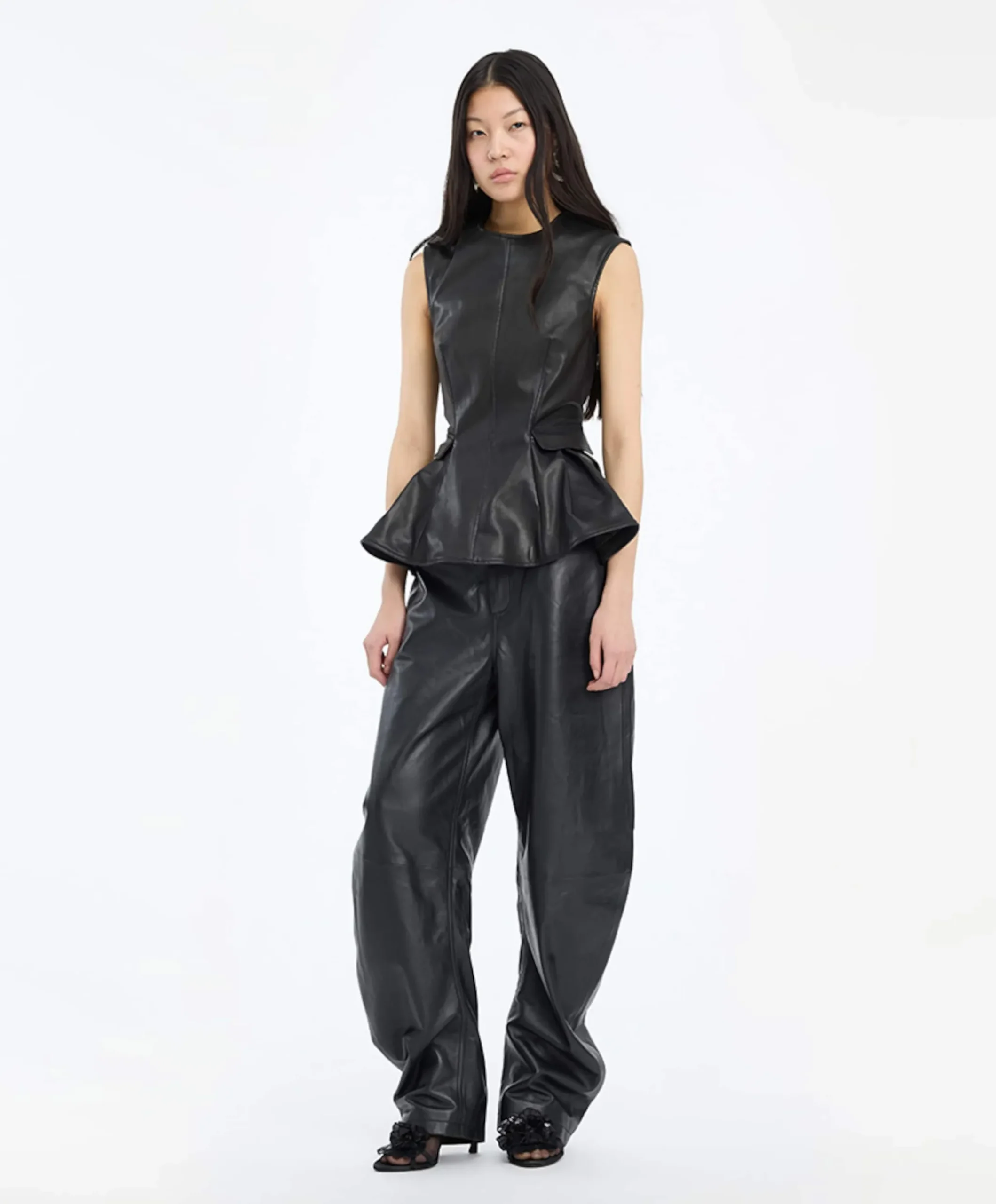 Barrel Leg Leather Pants dames broek zwart