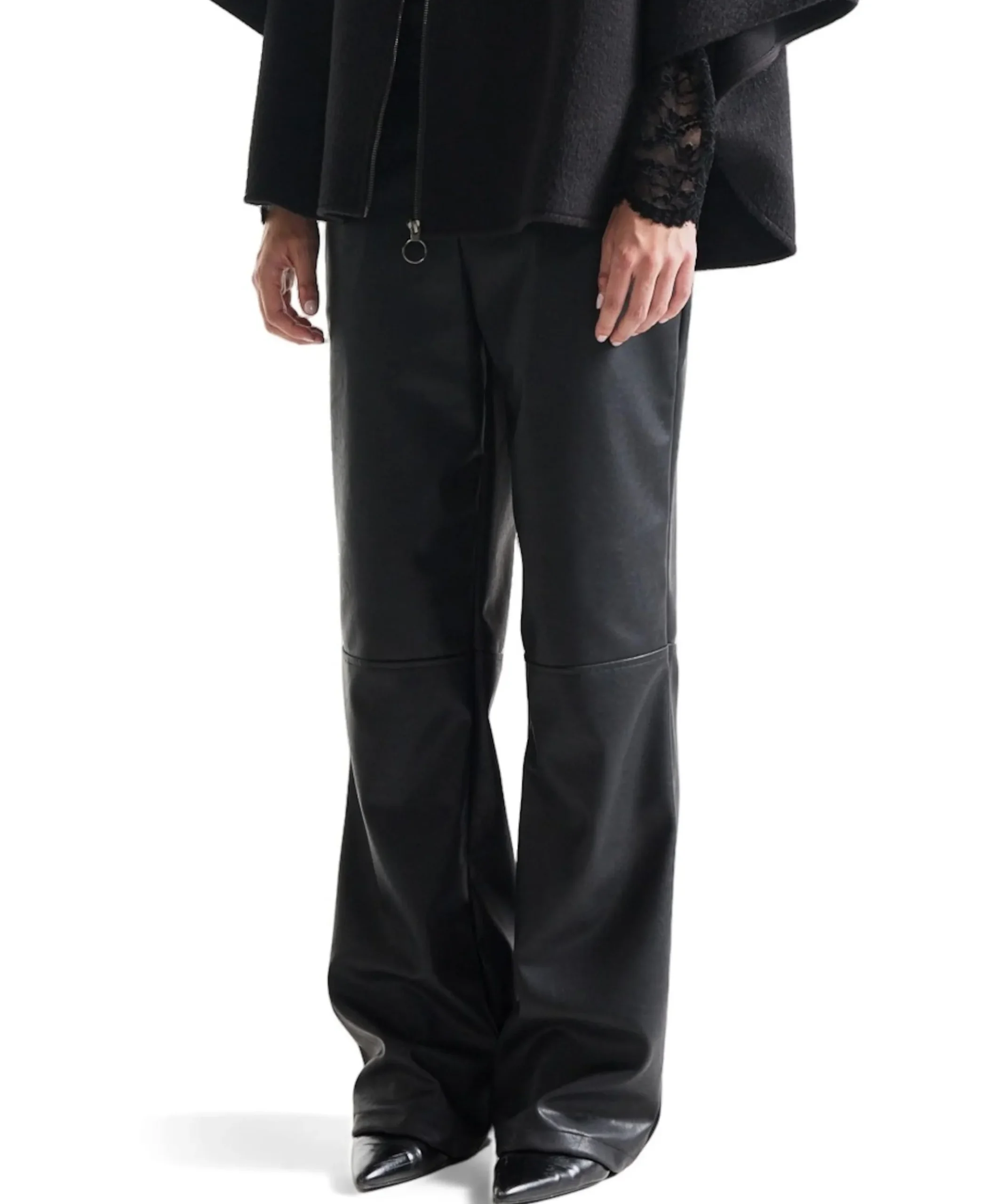 BINA pu 425 vegan leather wide fit long dames broek zwart