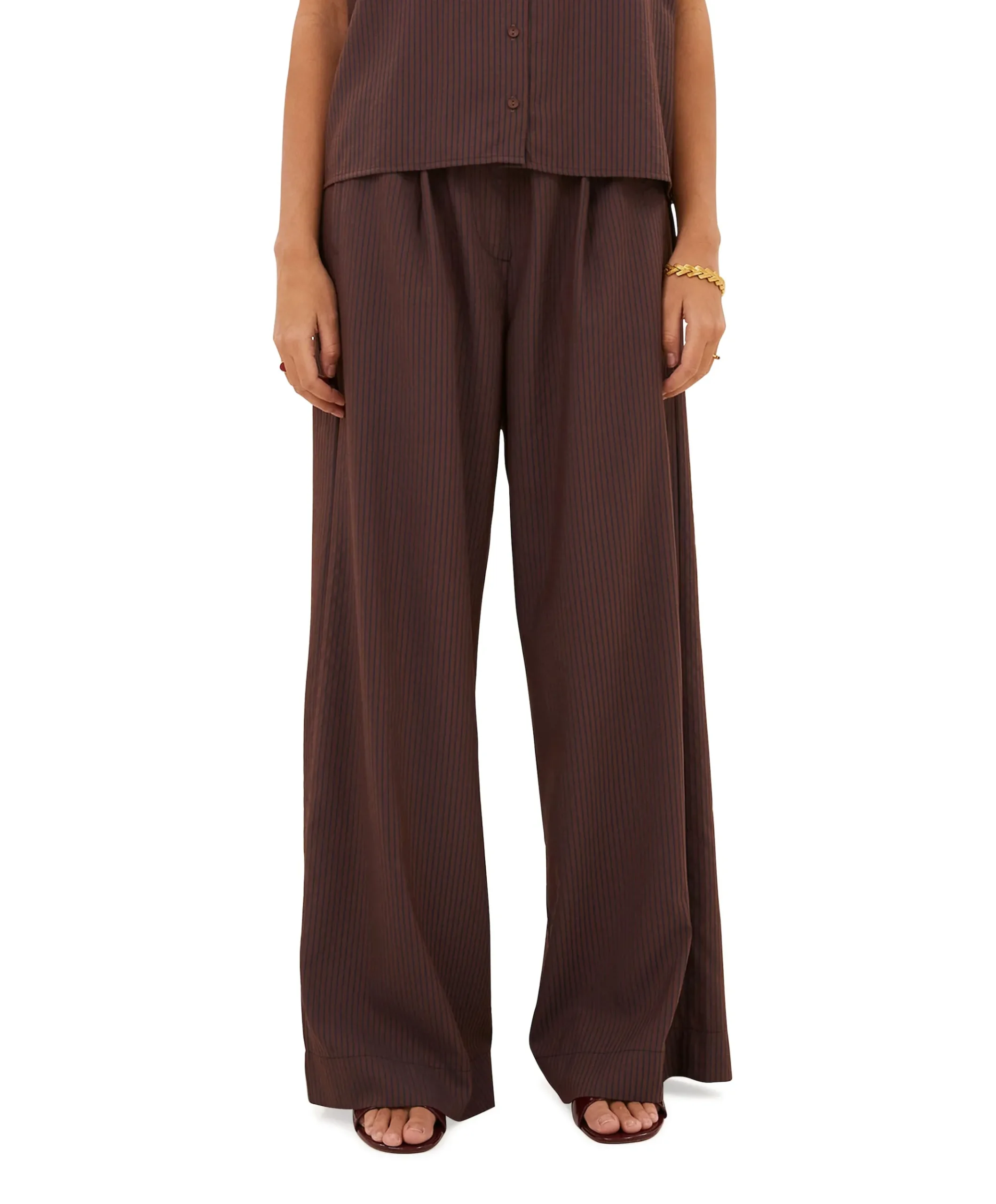 celin tan stripe dames broek bruin