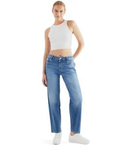 cropped balloon jeans dames jeans blauw