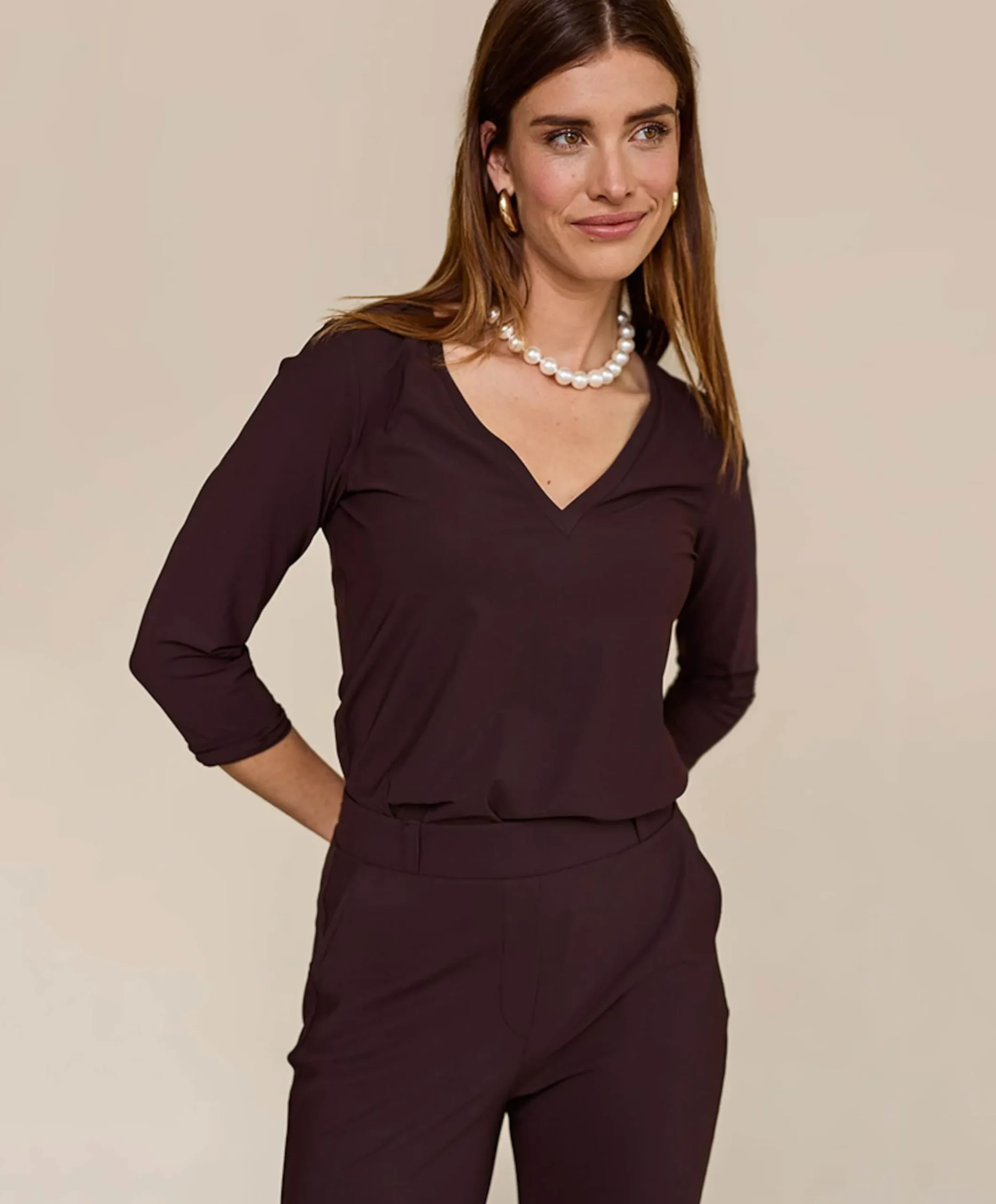 Dames longsleeve bruin