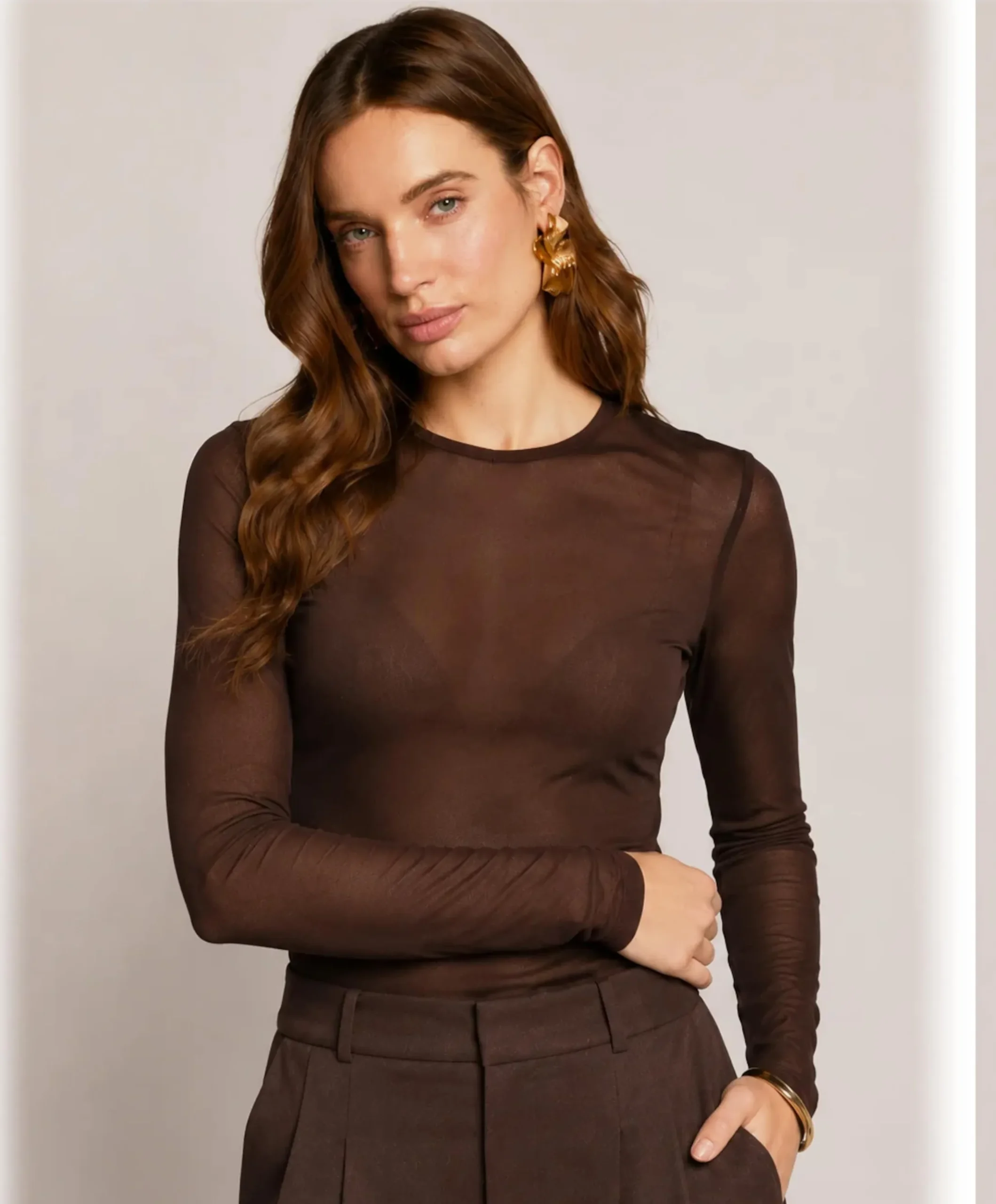Dames longsleeve bruin