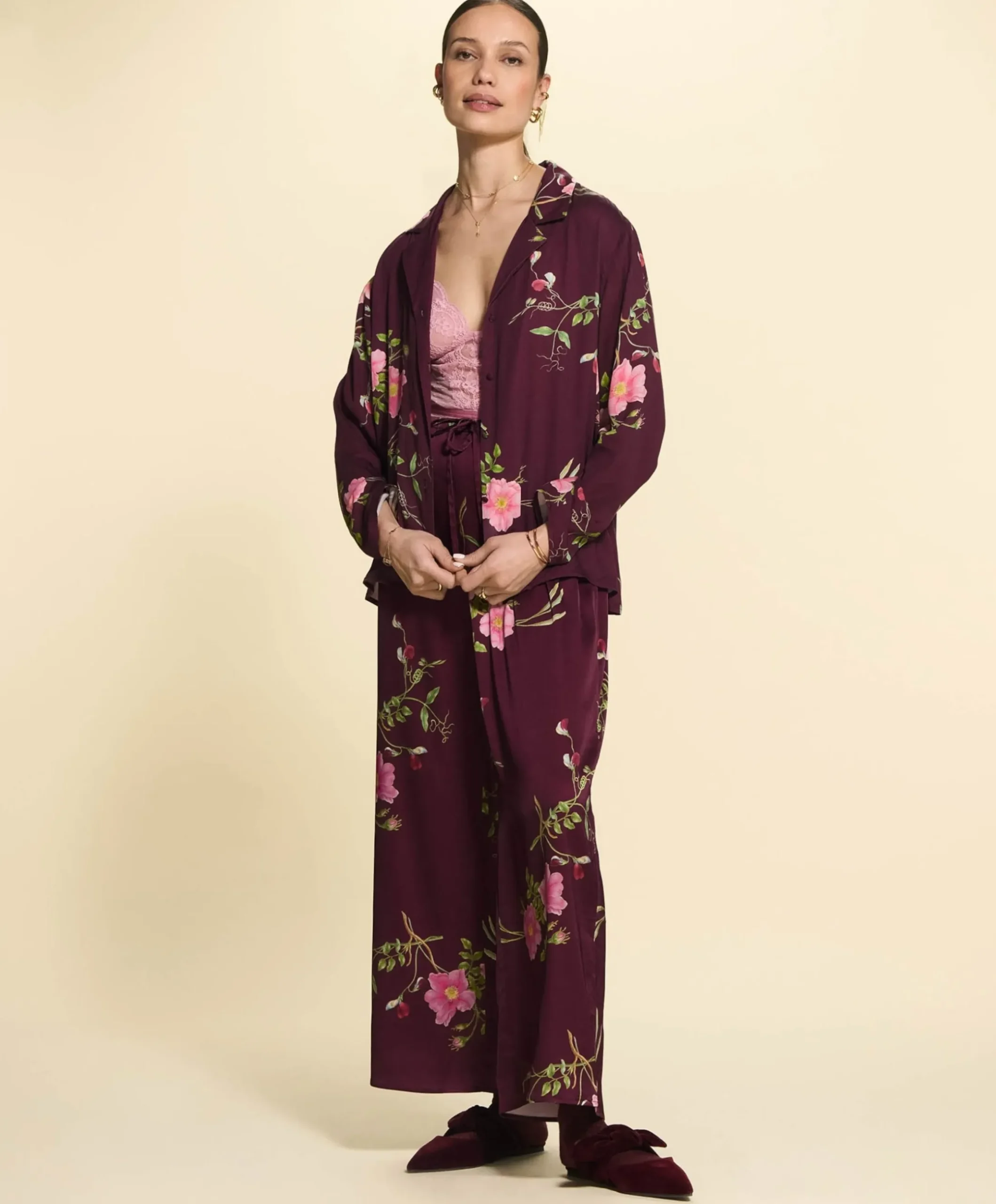 Dames pyjamabroek bordeaux