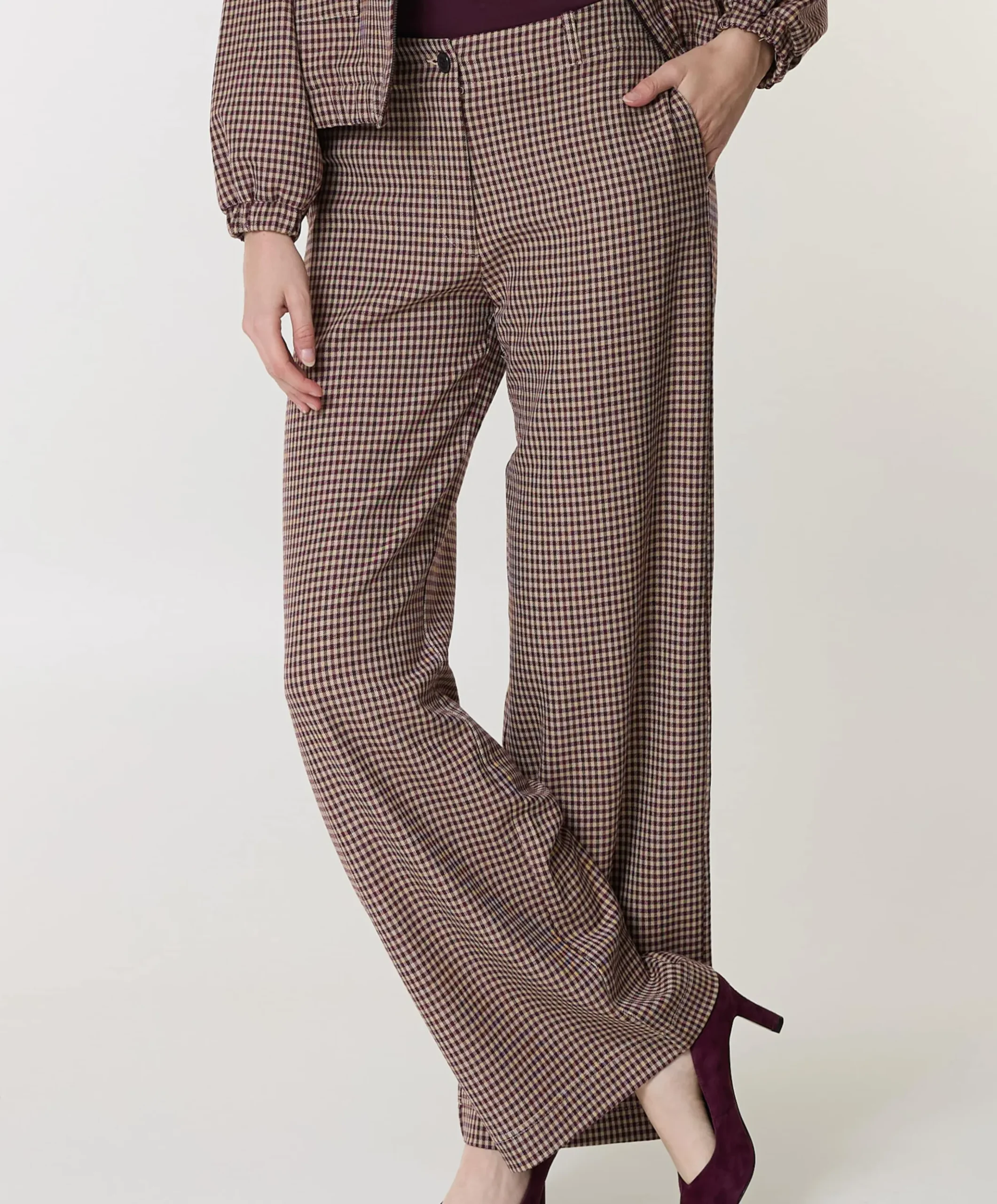 ELIEKE CHECK dames broek beige