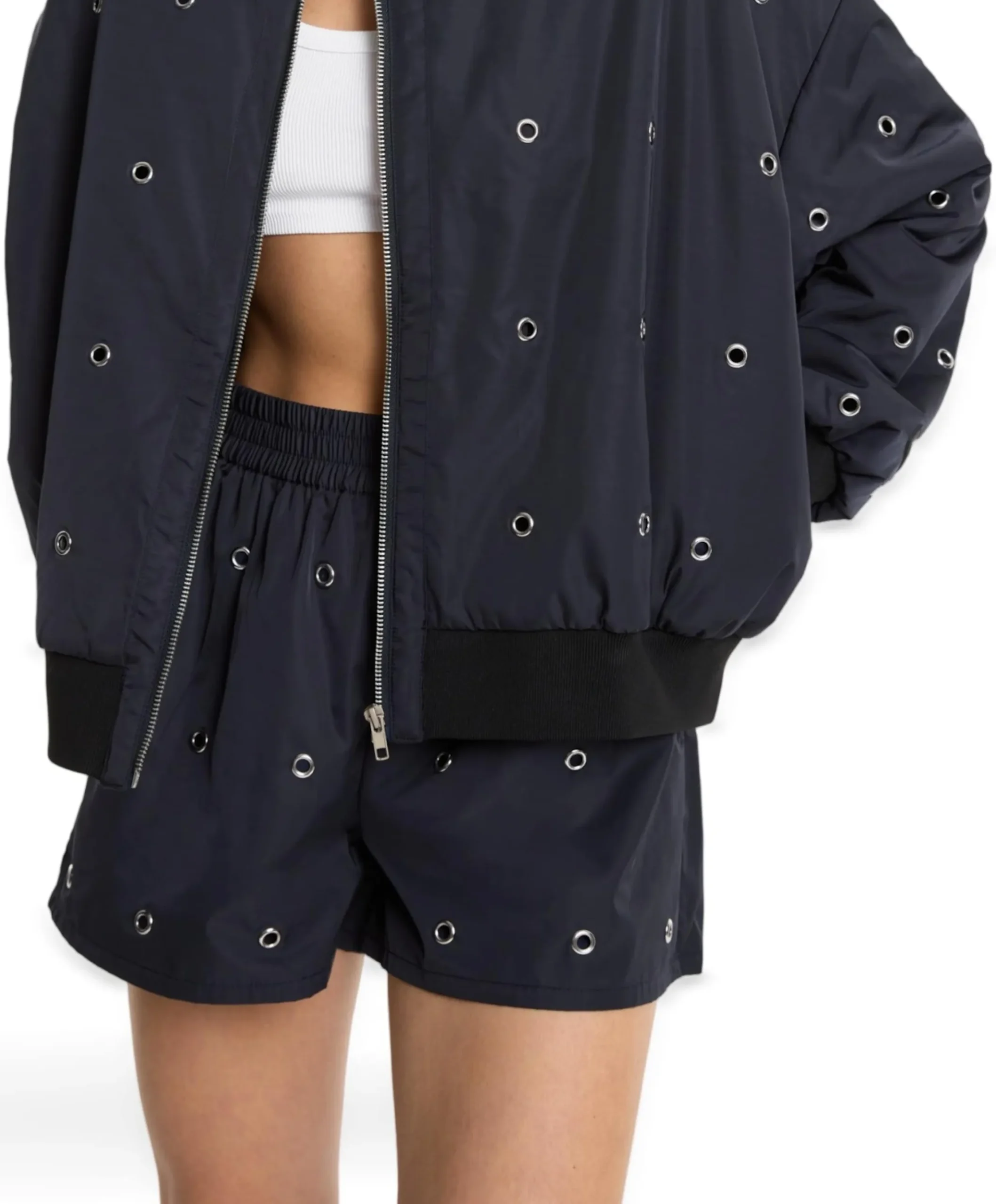 EYELET dames korte broek blauw