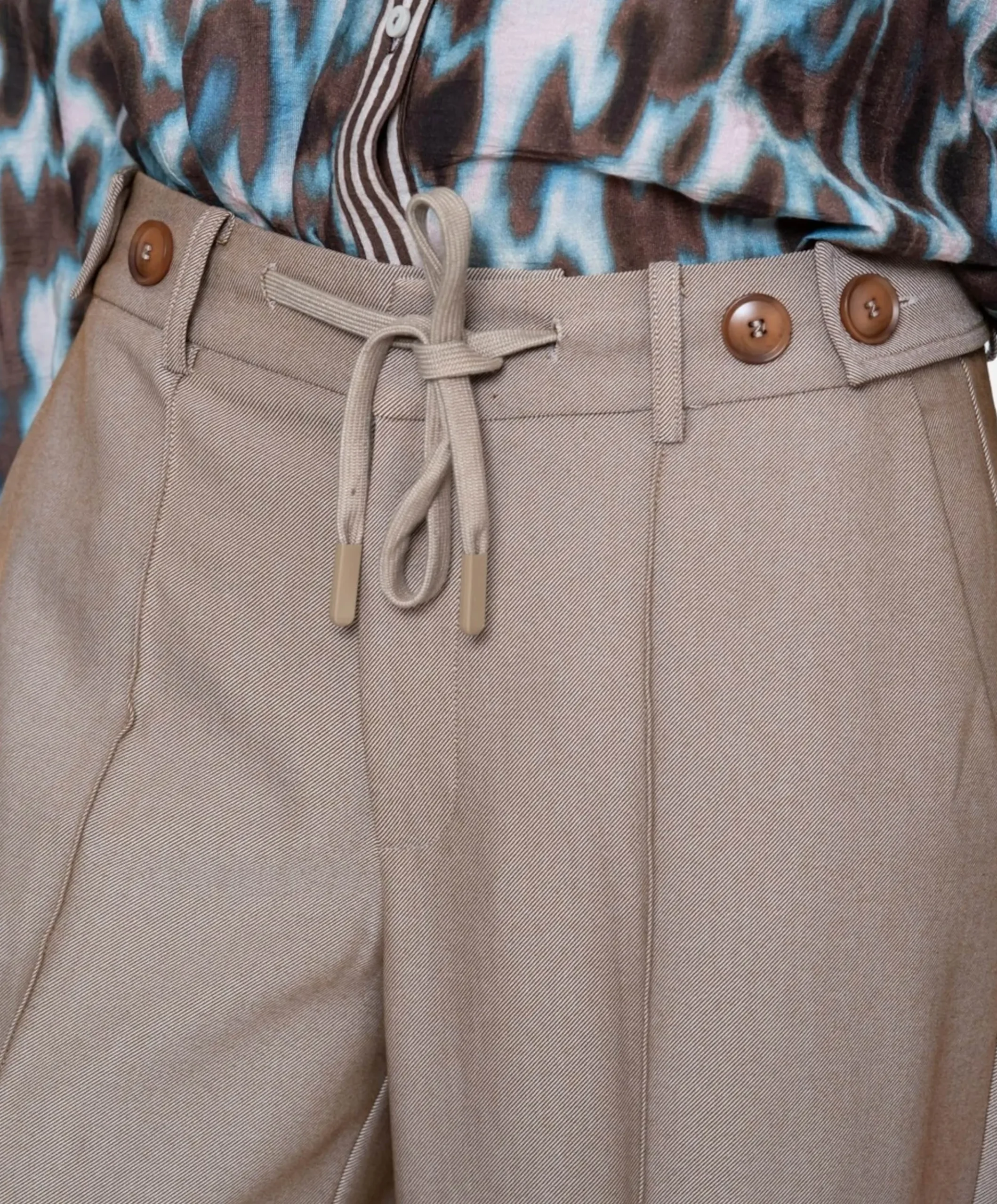 Fancy waistband dames broek beige