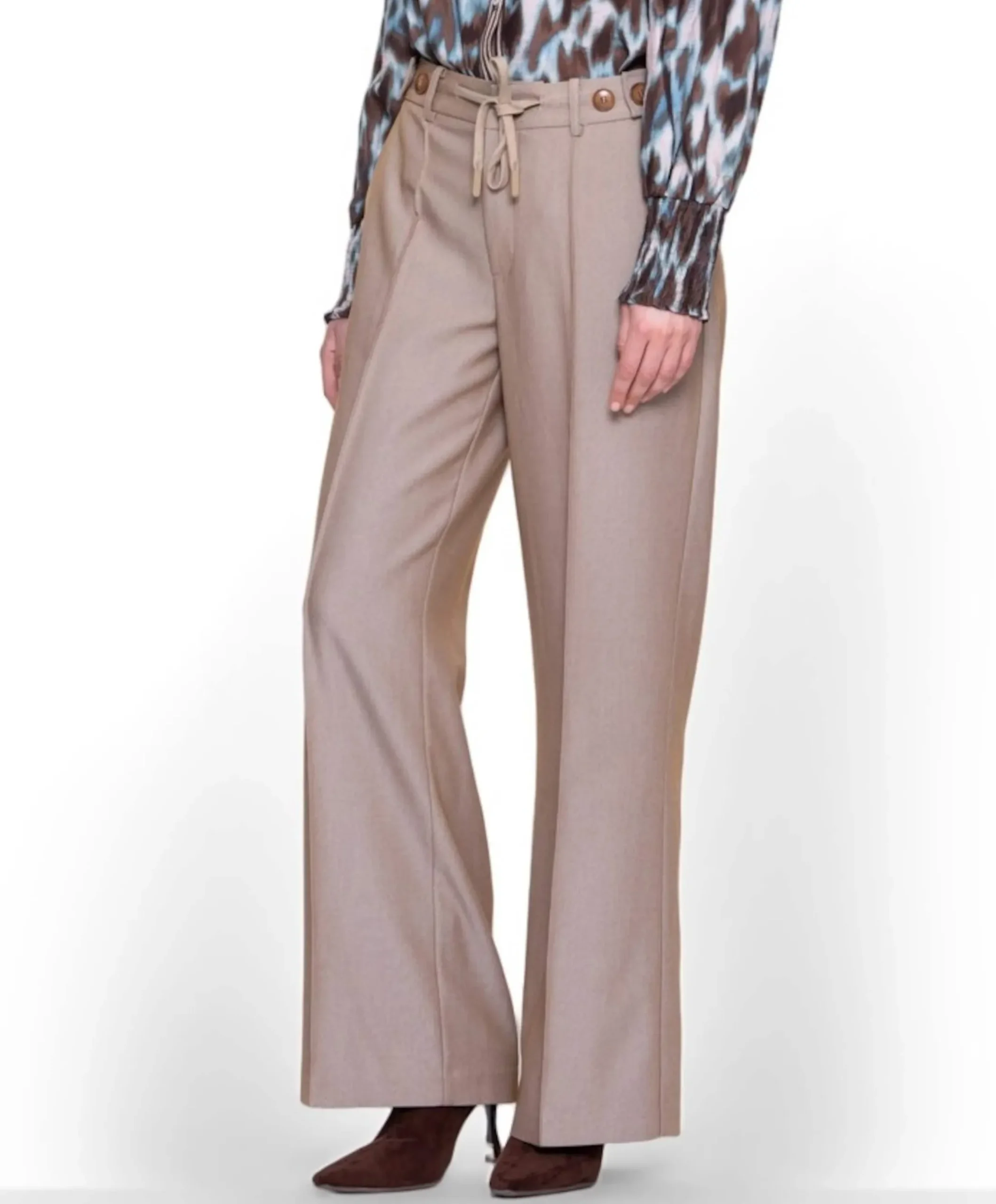 Fancy waistband dames broek beige