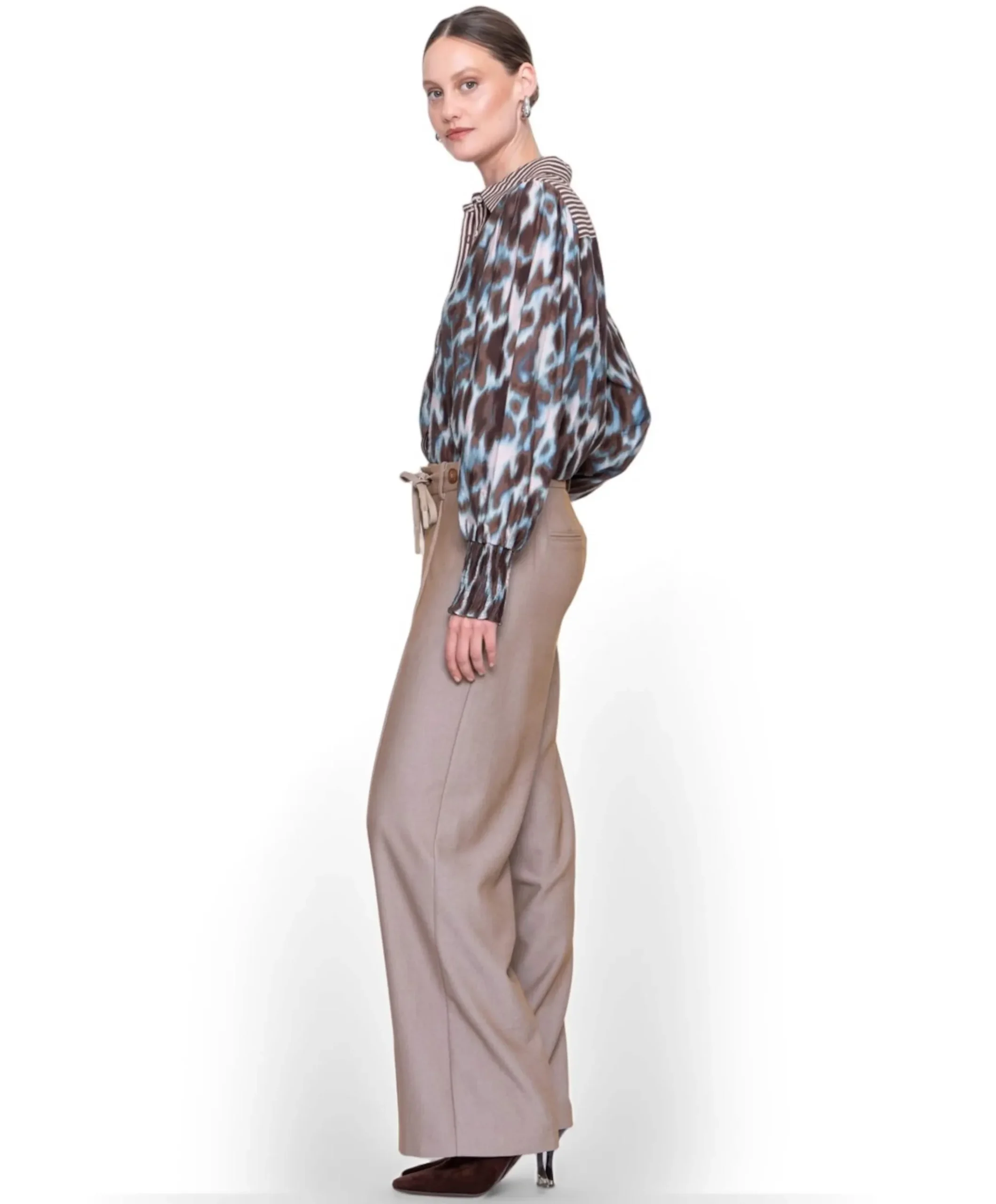 Fancy waistband dames broek beige