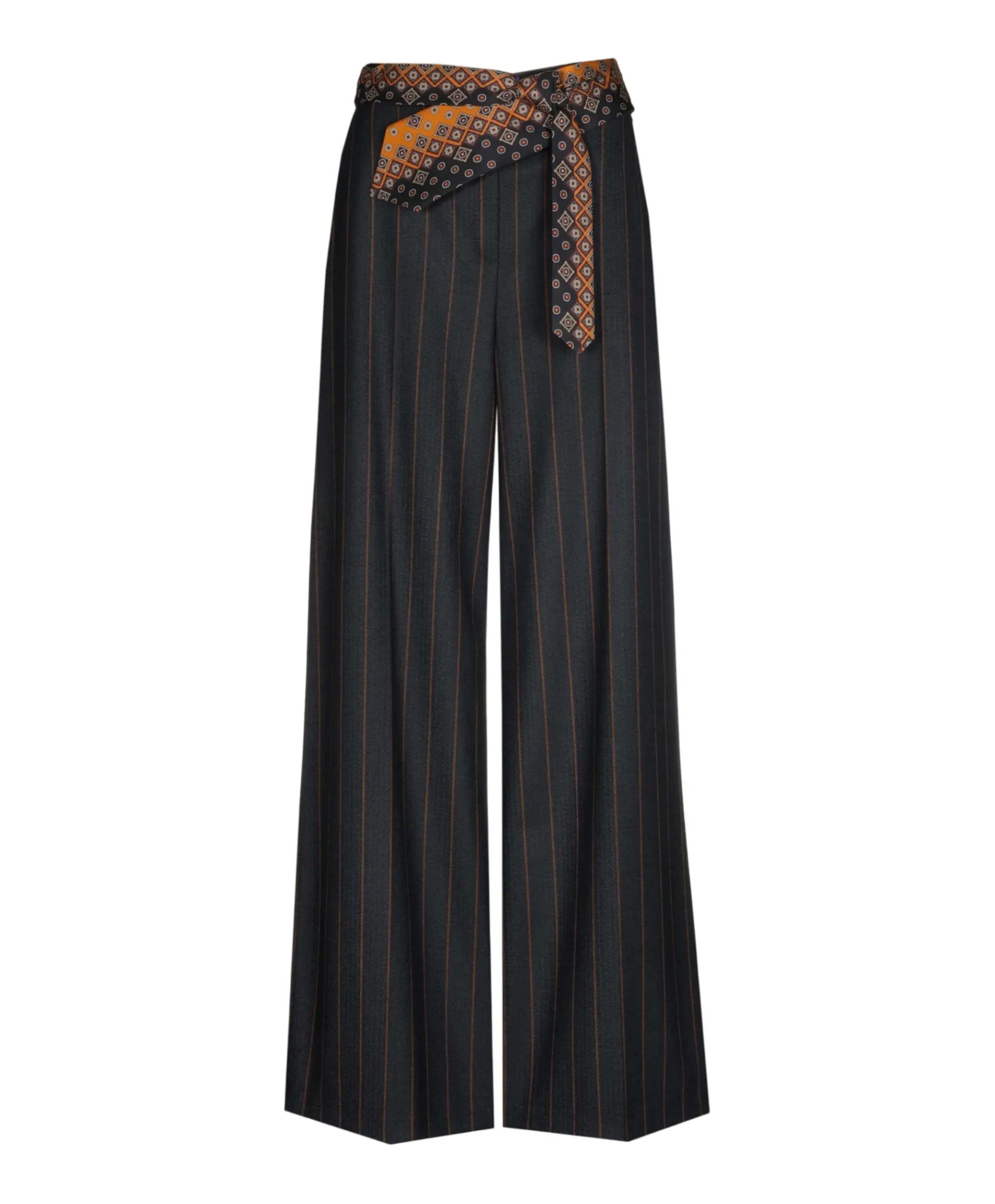 gestreept-ceintuur dames pantalon blauw