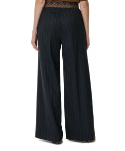 gestreept-ceintuur dames pantalon blauw
