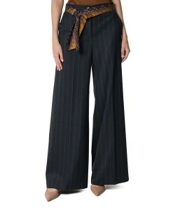 gestreept-ceintuur dames pantalon blauw