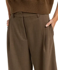 Geweven dames broek met rechte pijpen bruin