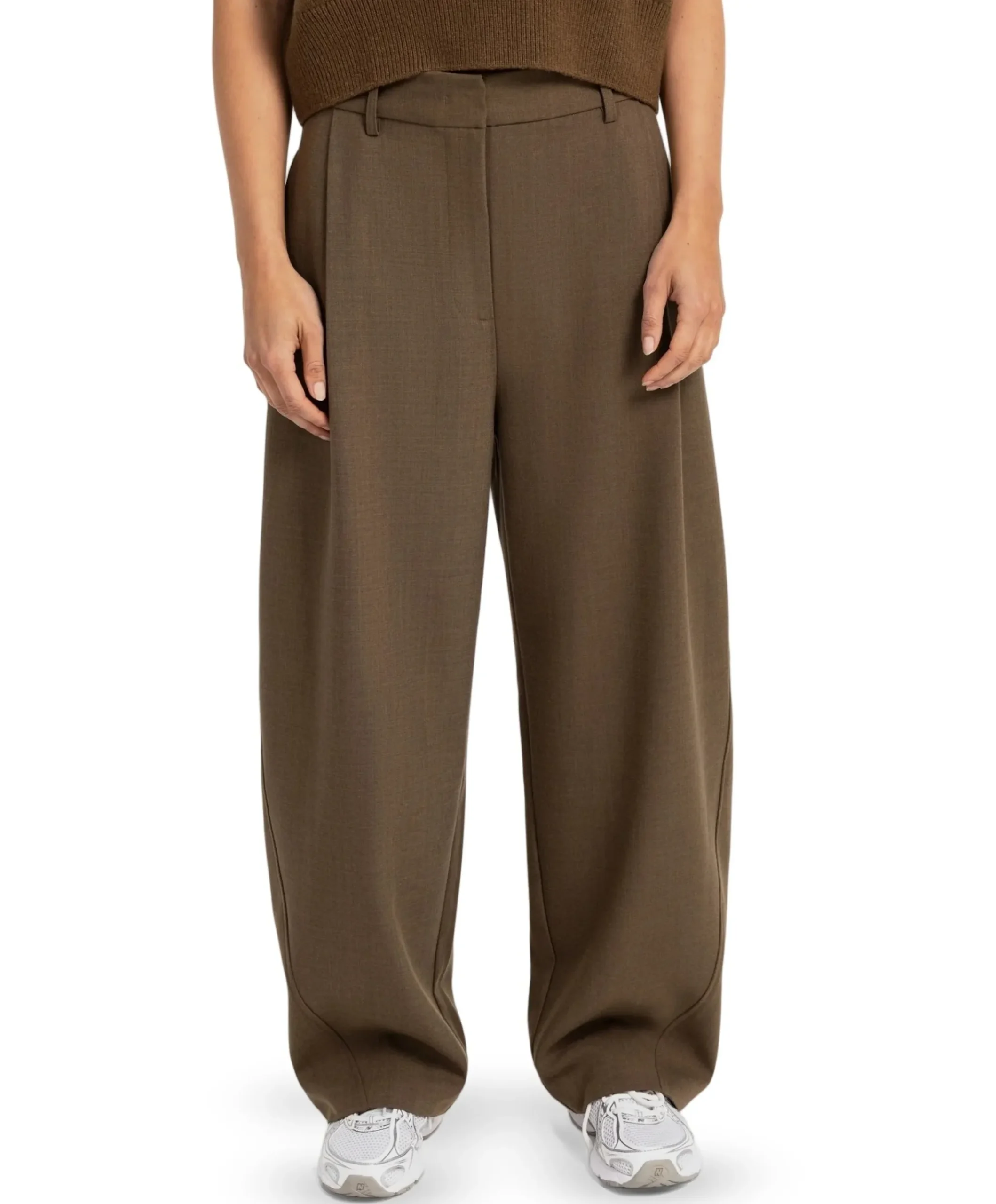 Geweven dames broek met rechte pijpen bruin
