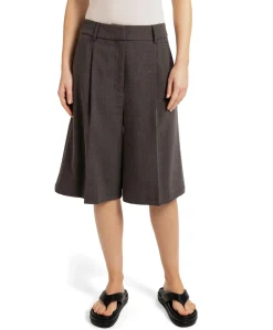Geweven met hoge taille dames bermuda bruin