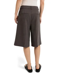 Geweven met hoge taille dames bermuda bruin