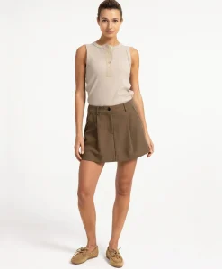Geweven met plooien dames skort bruin