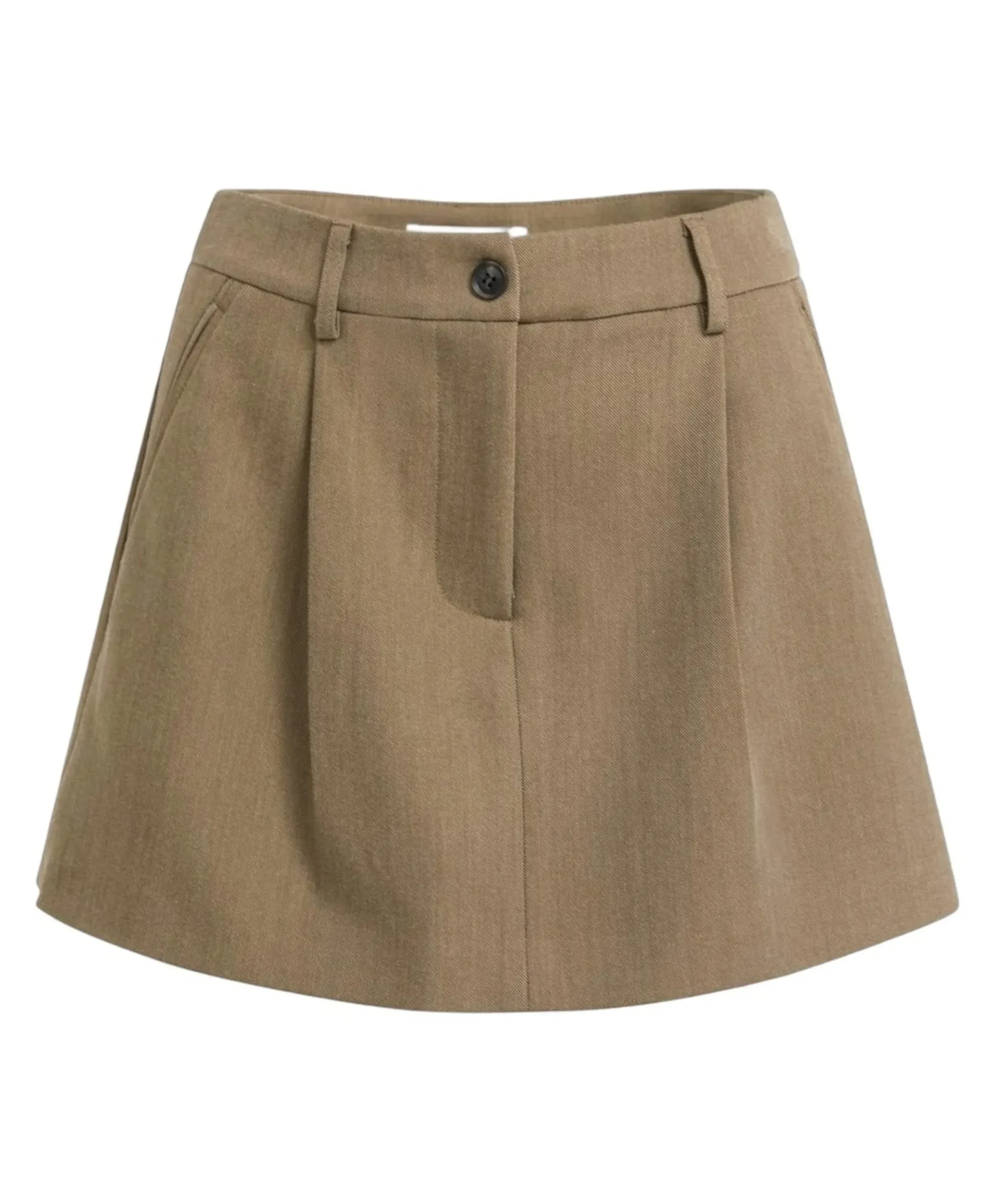 Geweven met plooien dames skort bruin