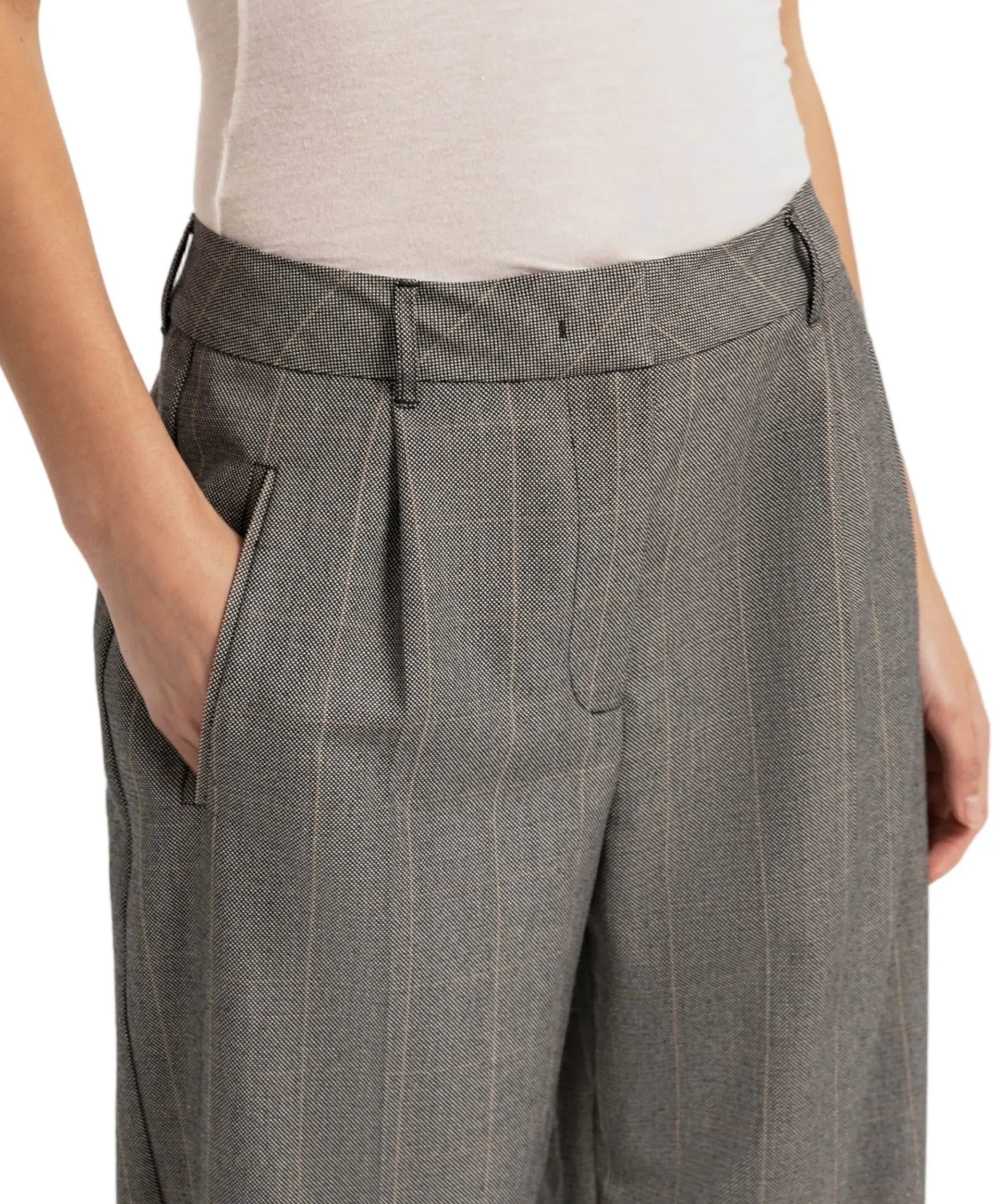 Geweven, wijde broek met ruit dames zwart