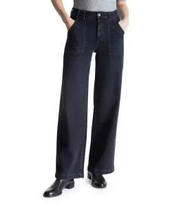 high waist wide leg dames jeans zwart