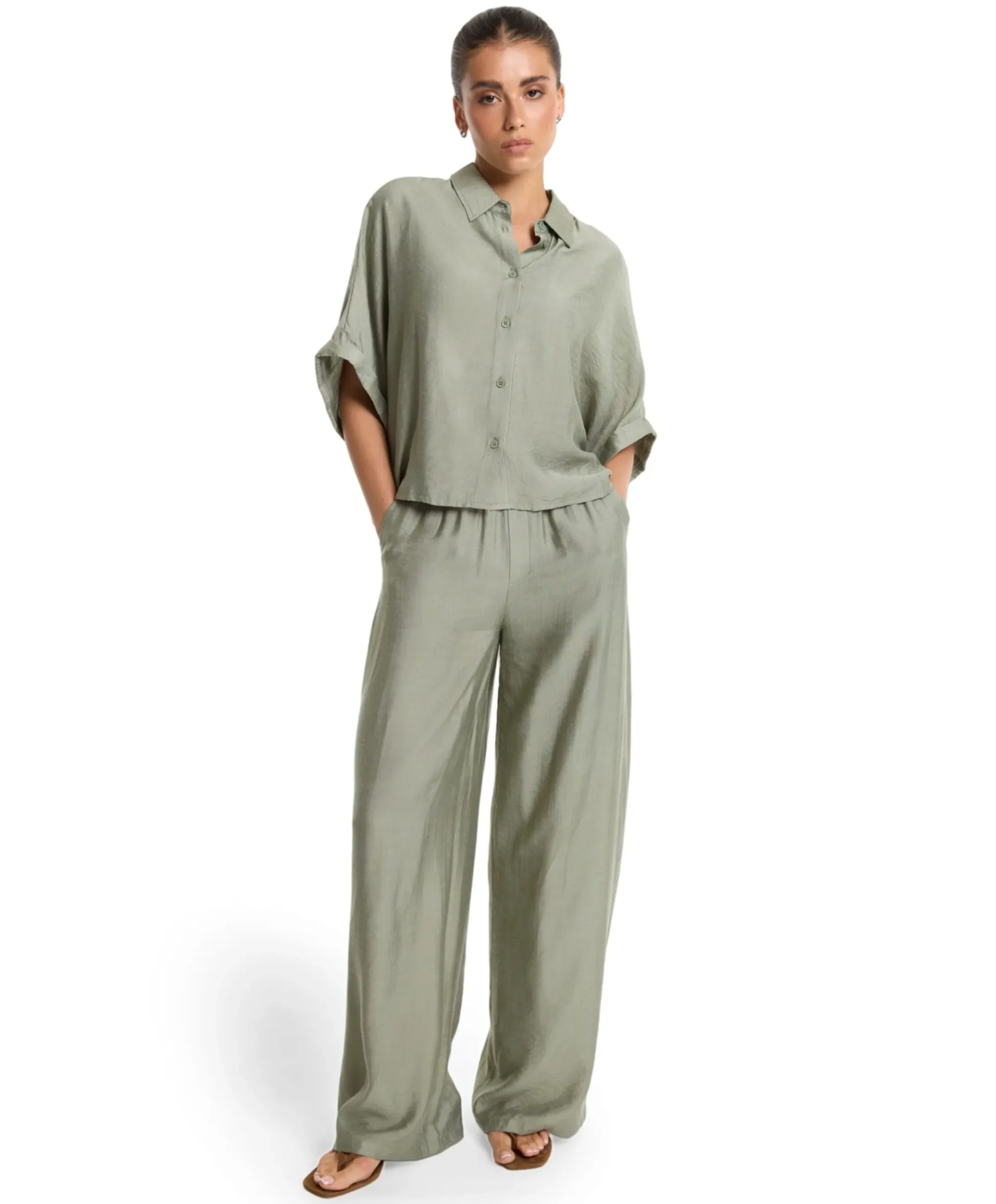 IRREGULAR WIDE LEG dames broek groen
