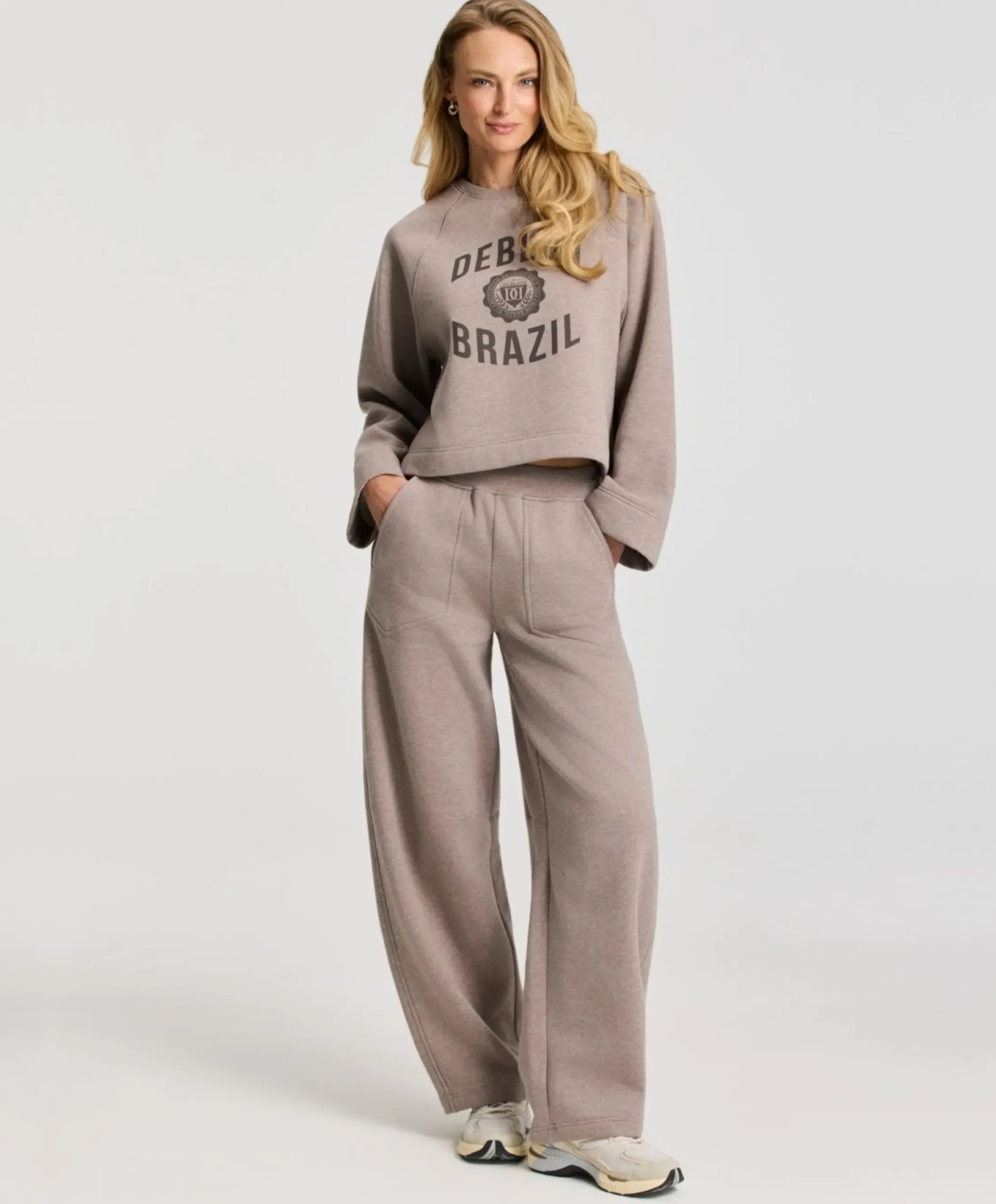 Jayden Wide Leg Jogger dames trainingsbroek bruin