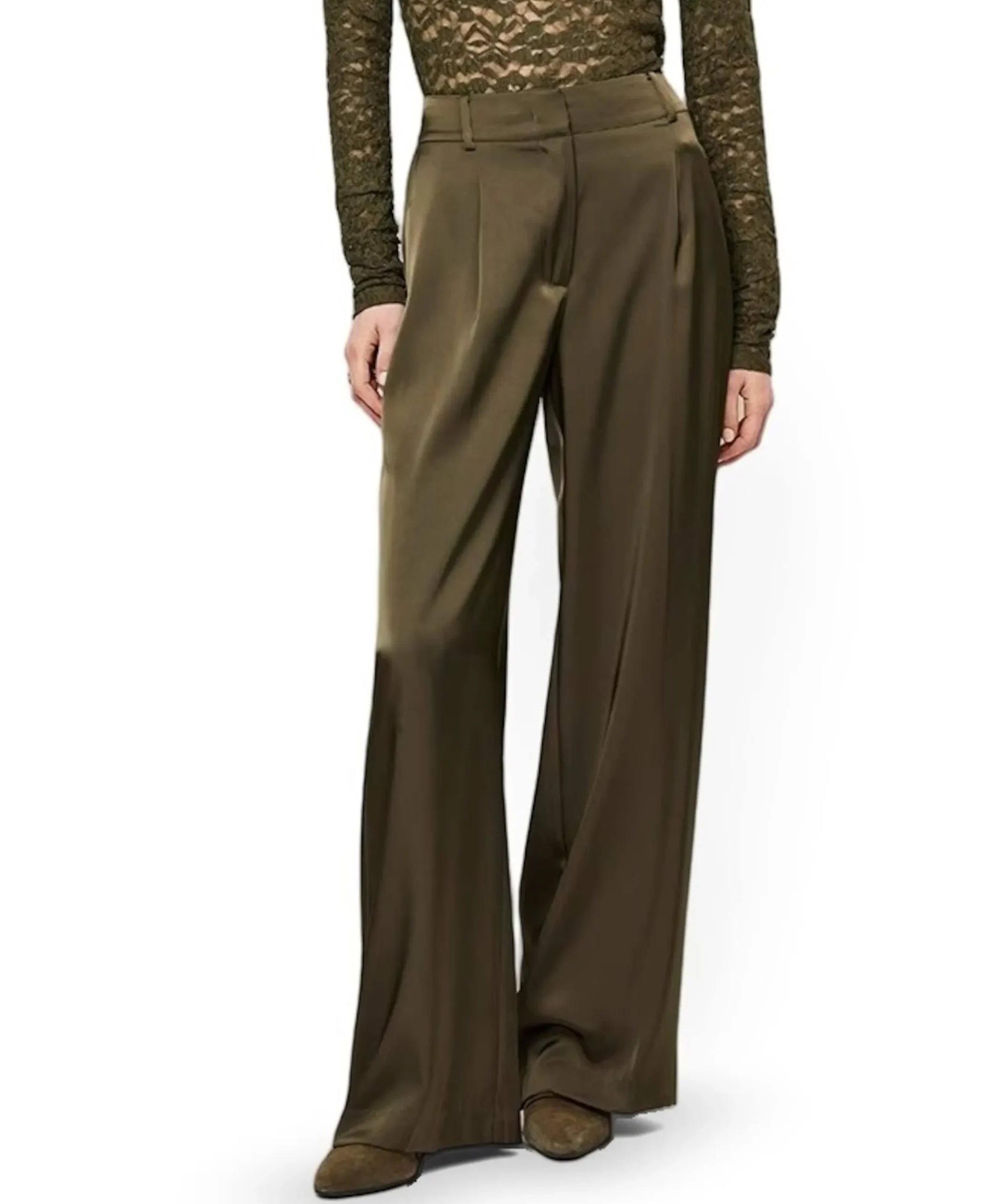 Jules bold satin smart dames broek groen