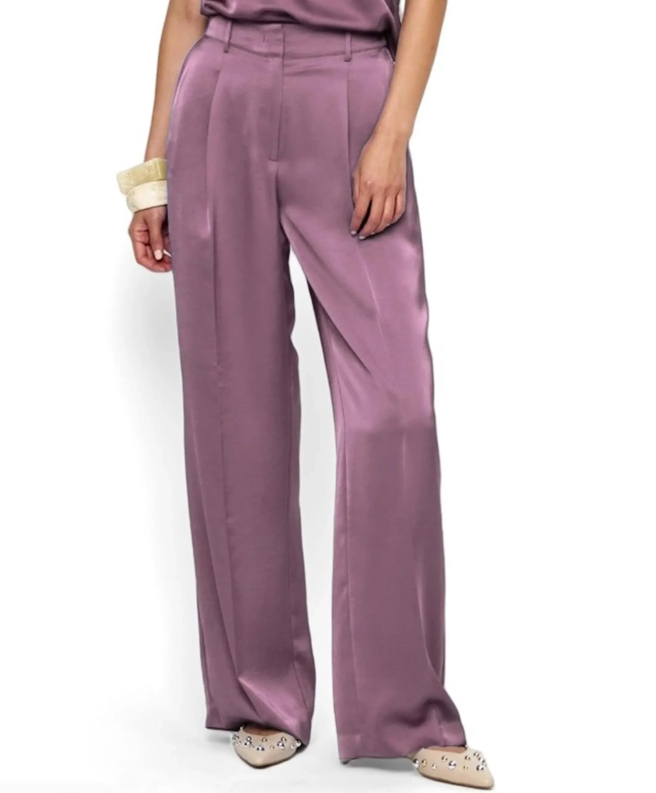 Jules satin smart pants dames broek paars