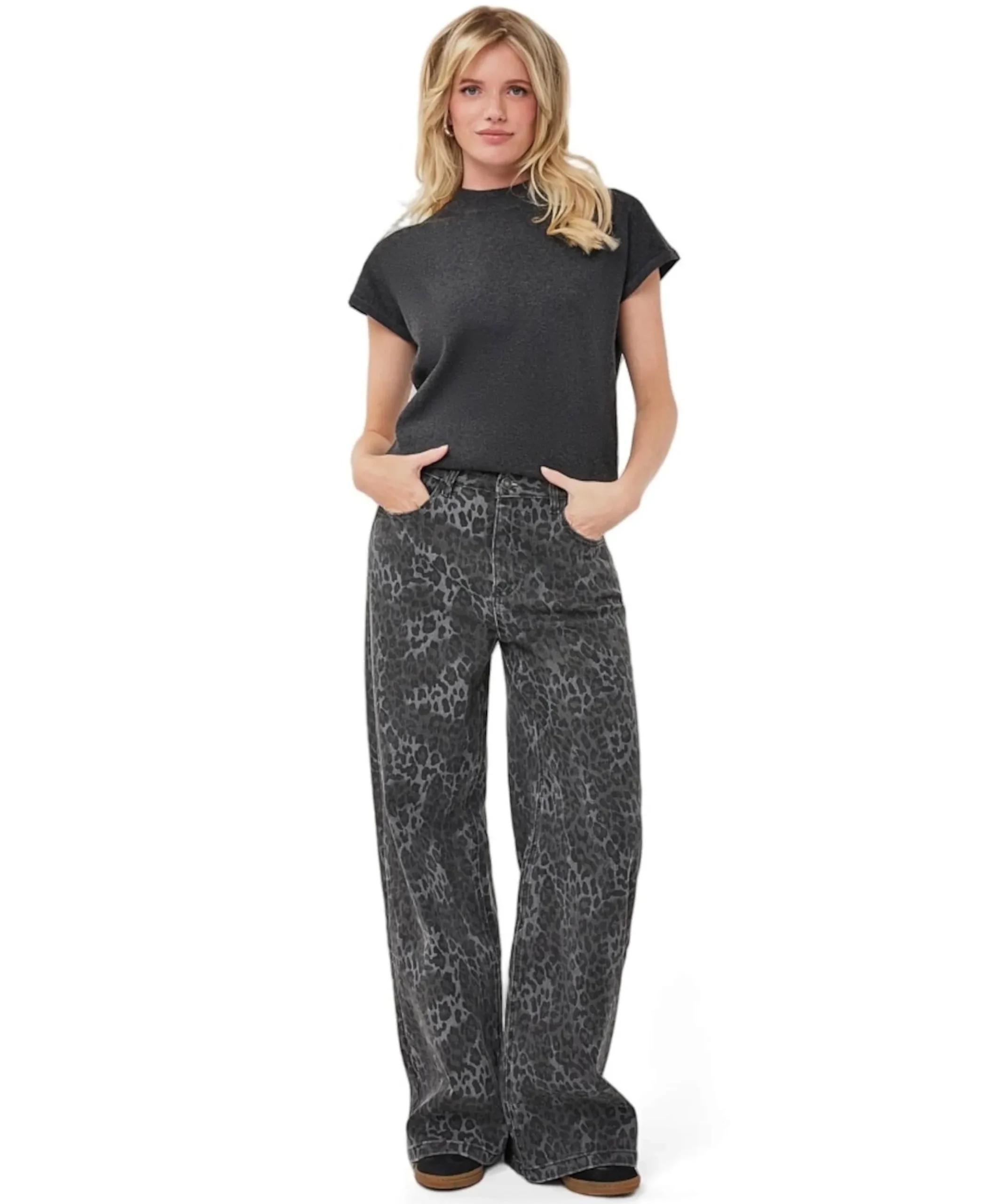 Leopard dames jeans grijs