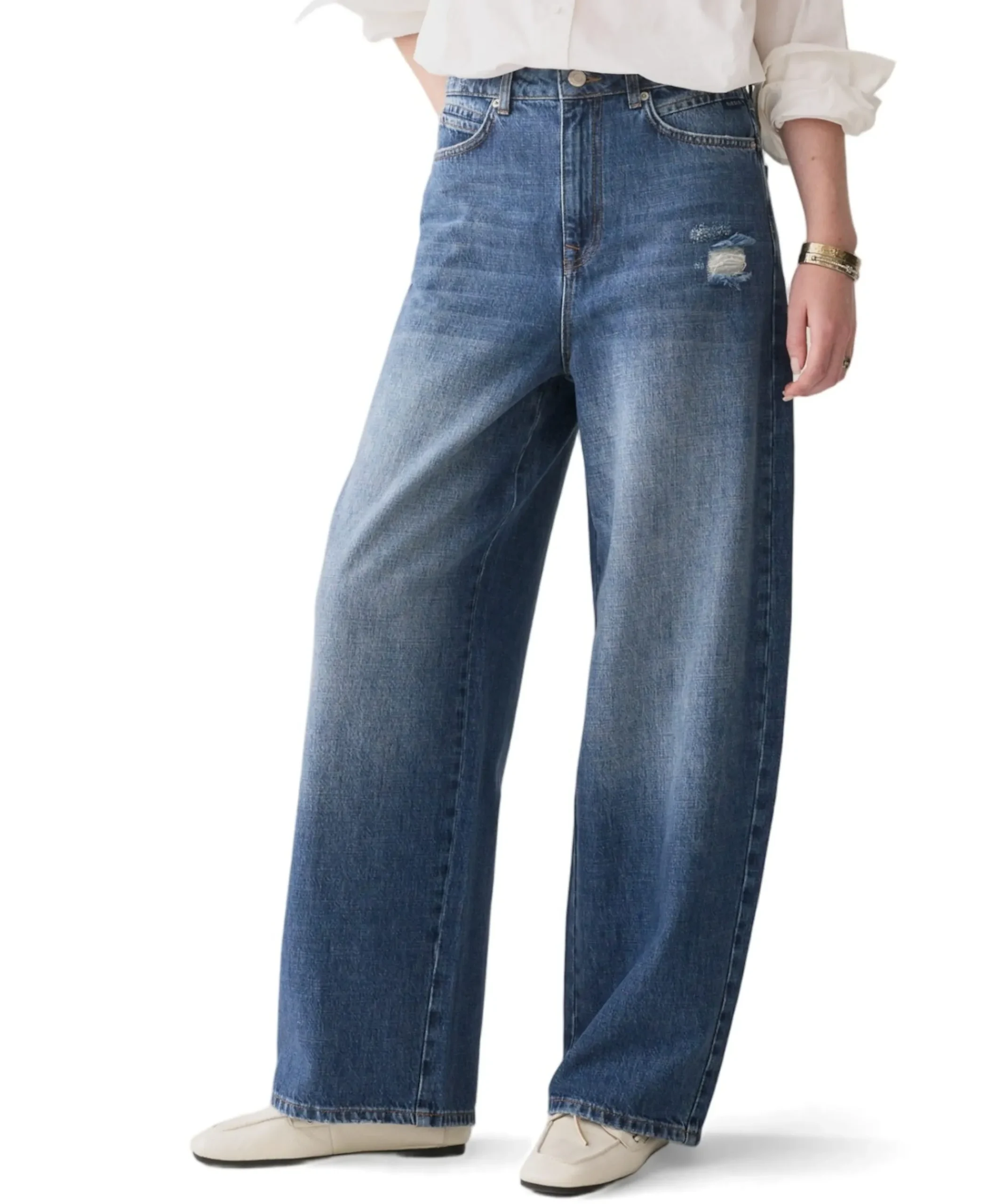 Loose fit Mid weight cotton dames jeans blauw