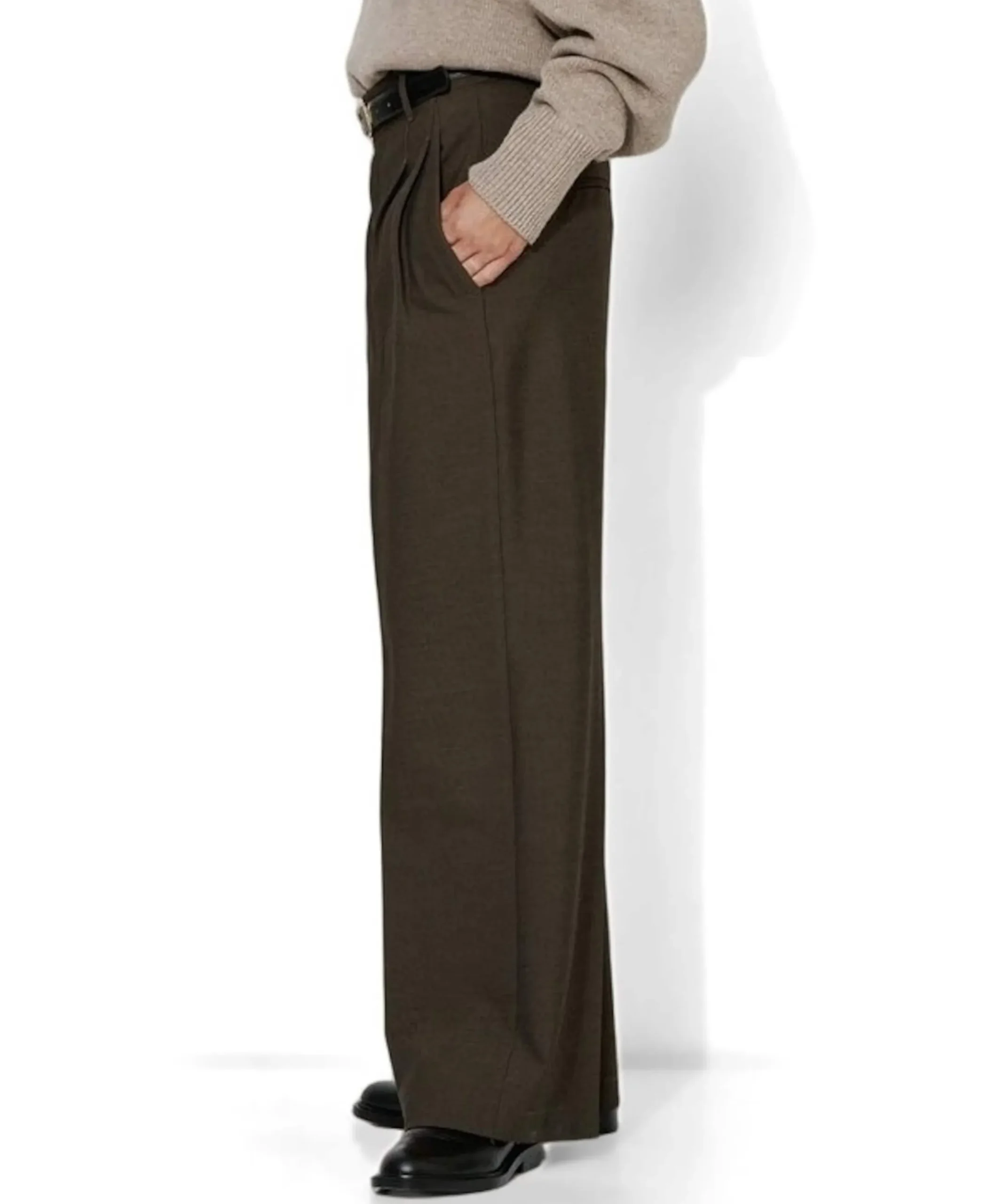 Mara Wide Leg Pleat dames broek bruin