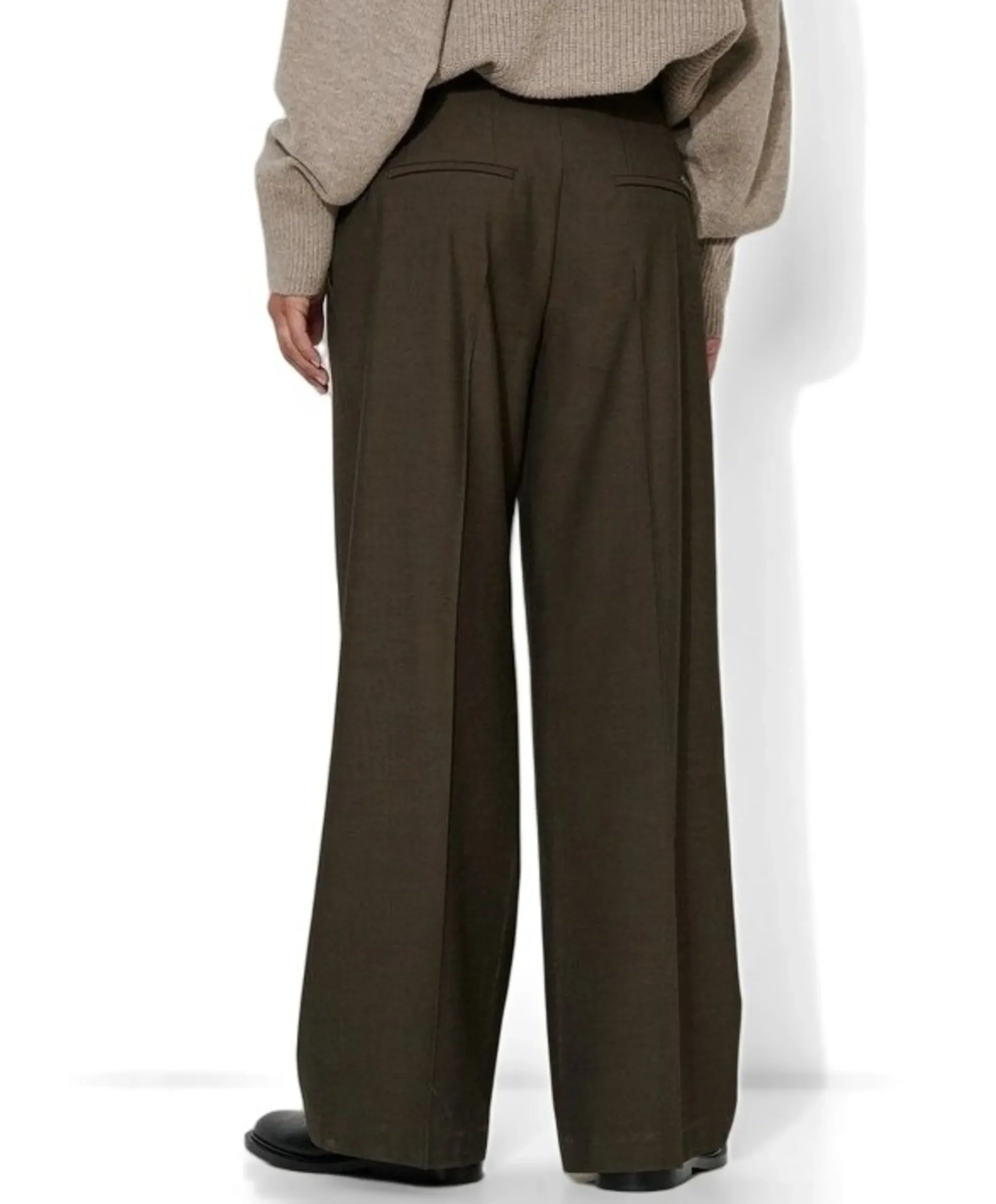 Mara Wide Leg Pleat dames broek bruin