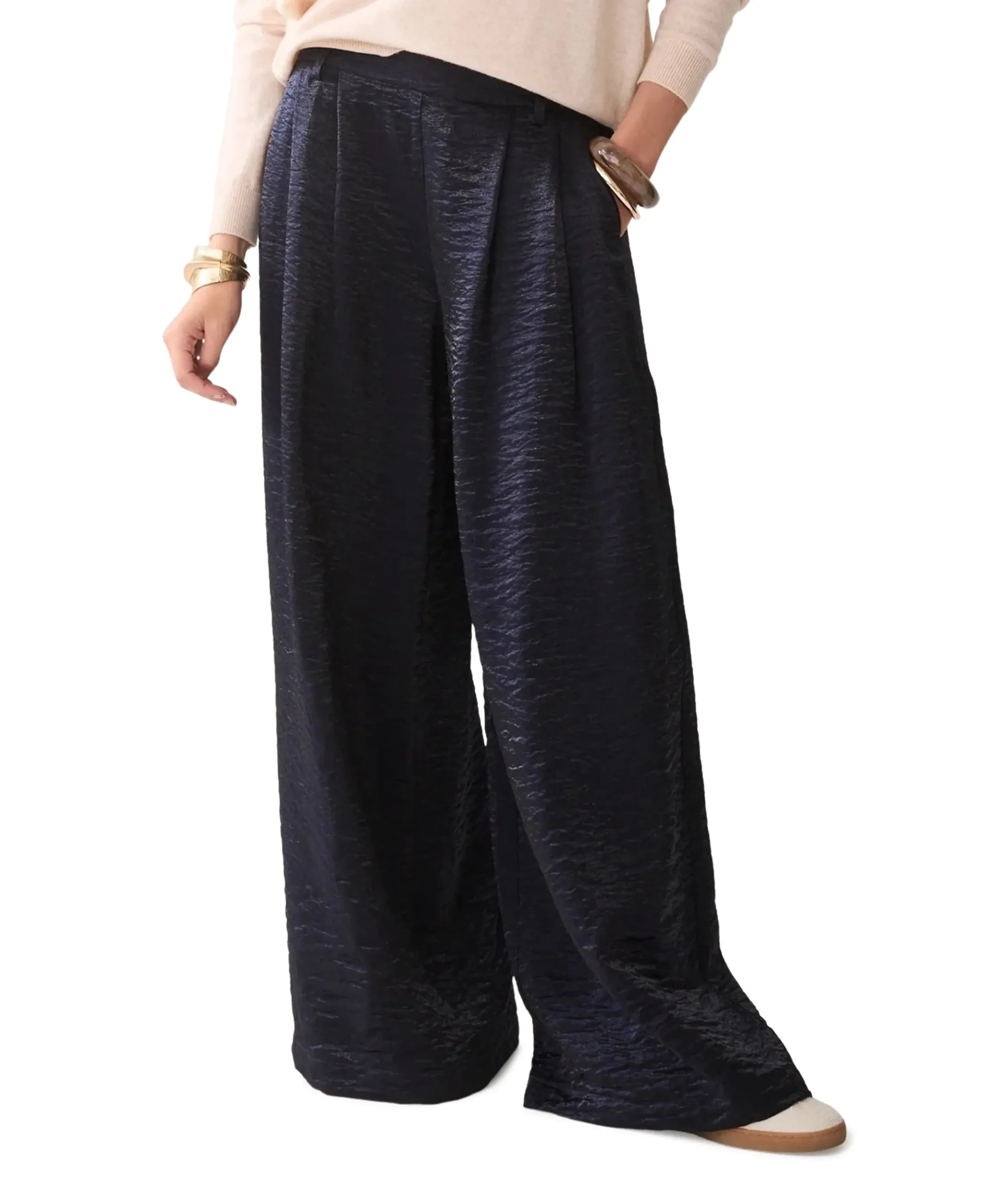 Metallic shine dames broek blauw