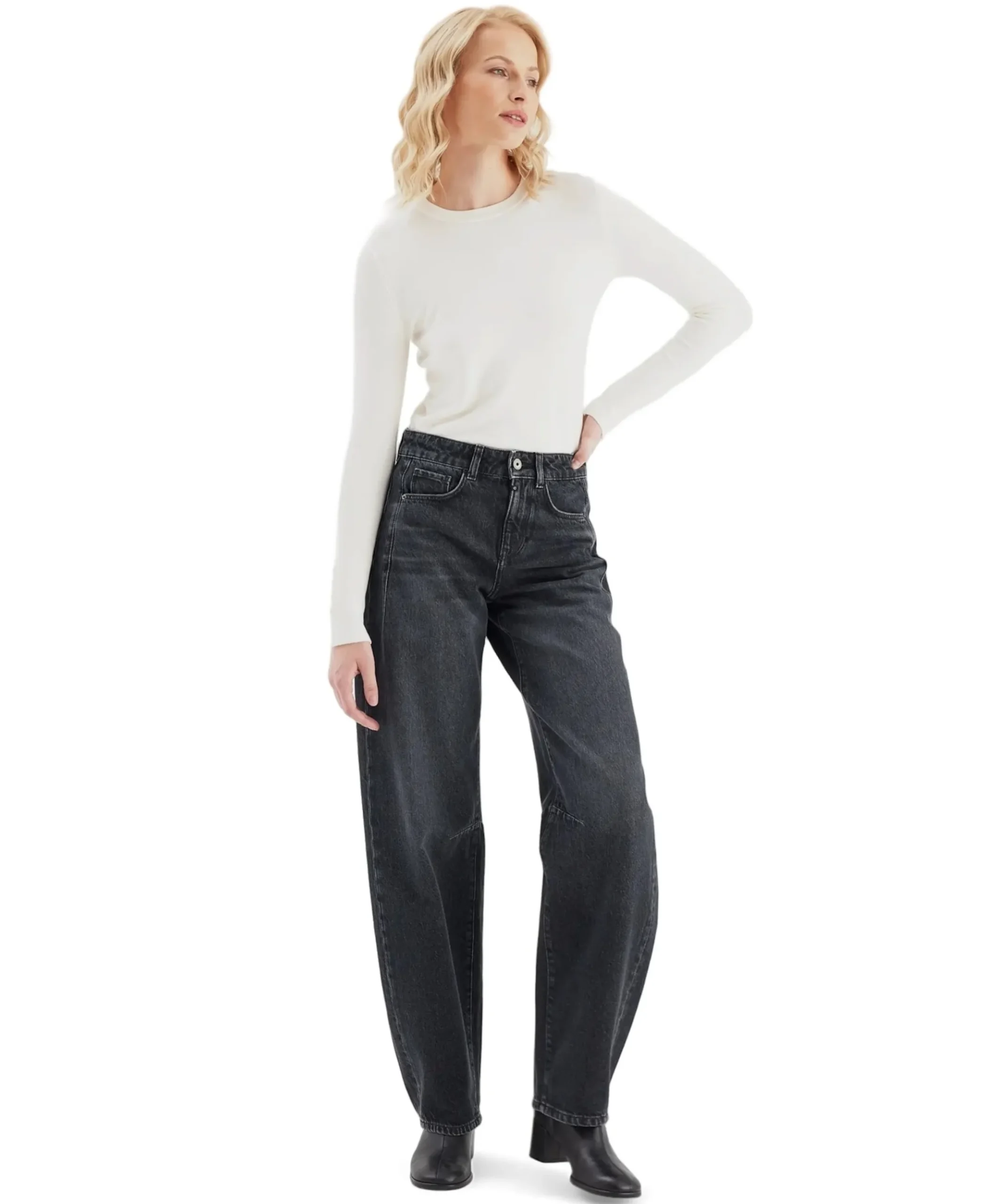 mid waist balloon jeans dames jeans zwart