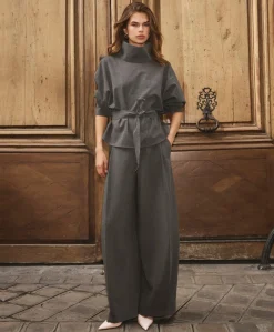 PriscillaCC Pleat Barrel dames broek grijs