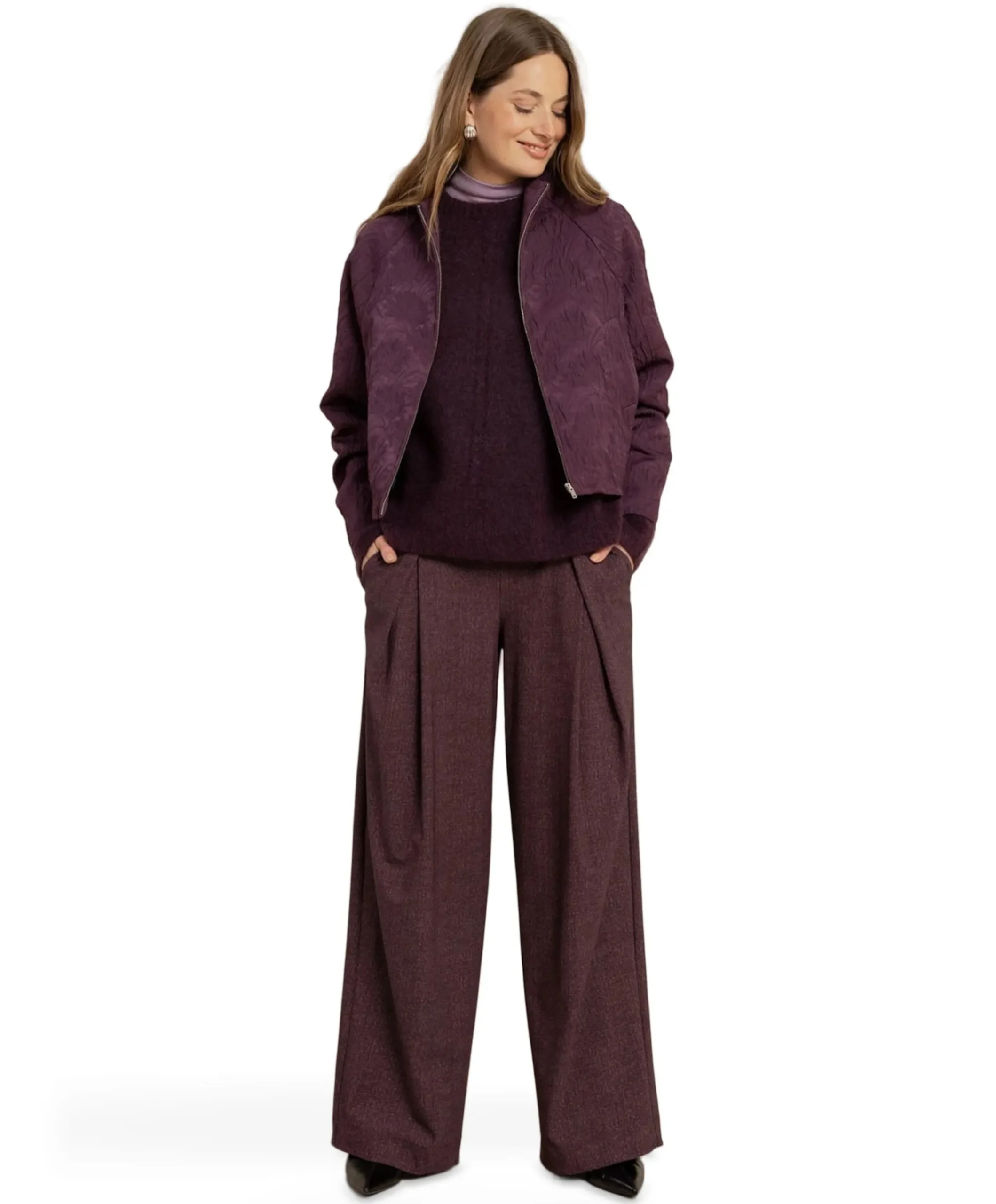 Sari herringbone dames broek bordeaux