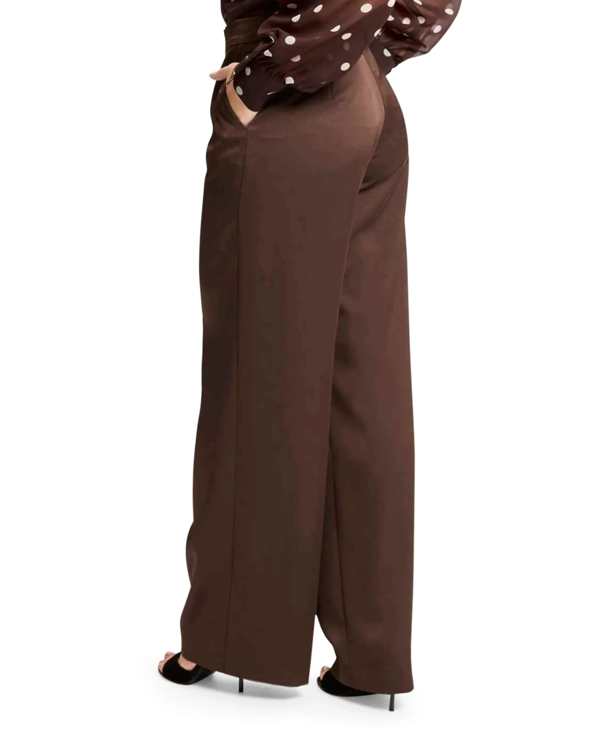 Satin mit geradem Bein dames pantalon bruin