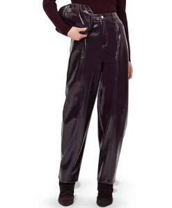 Scene patent faux leather dames broek paars