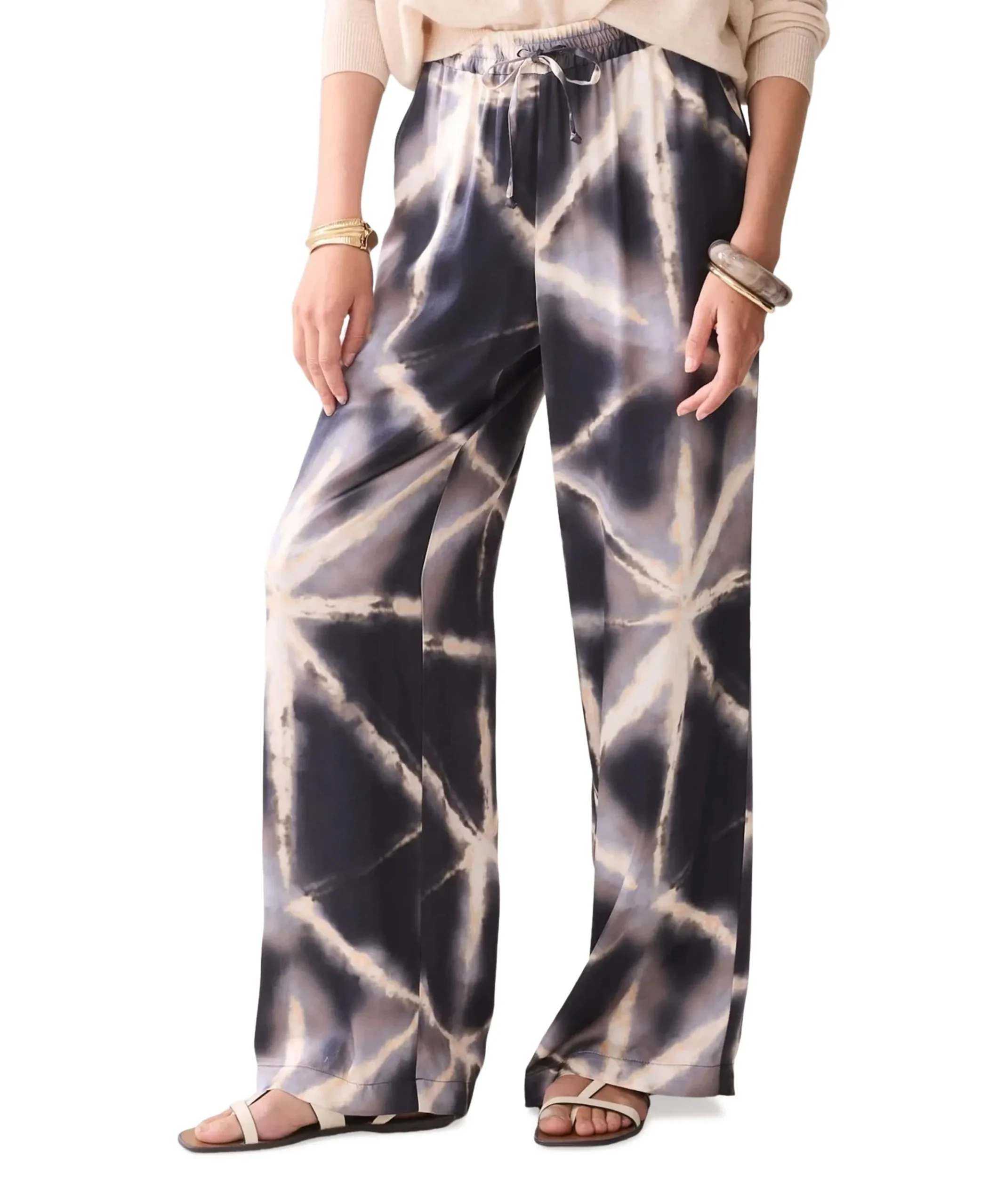 Tie dye viscose dames broek blauw
