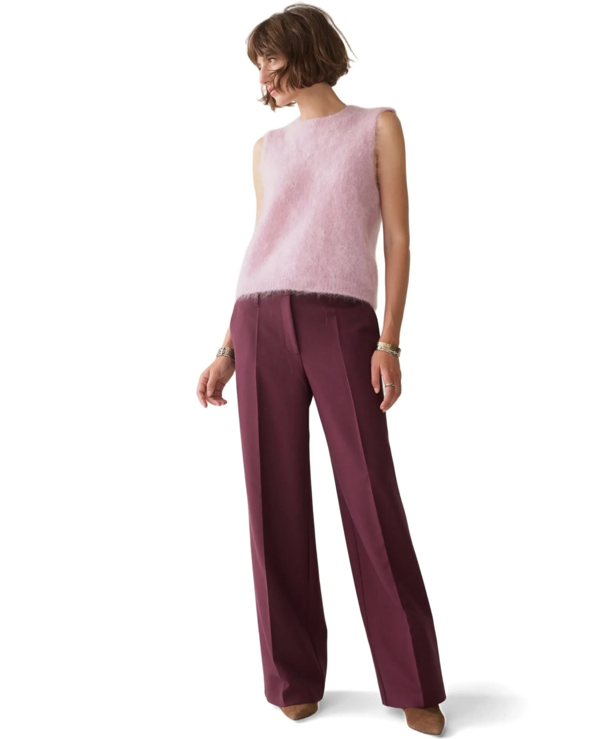 Trousers wide legs foam uni dames broek bordeaux