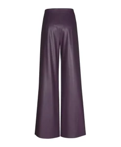 Vegan leather-effen-asymmetrisch dames broek paars