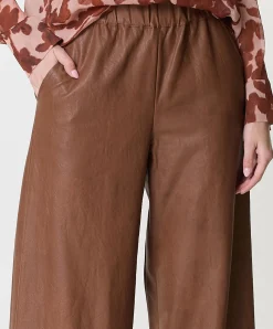 vegan leather-elastiek dames broek bruin