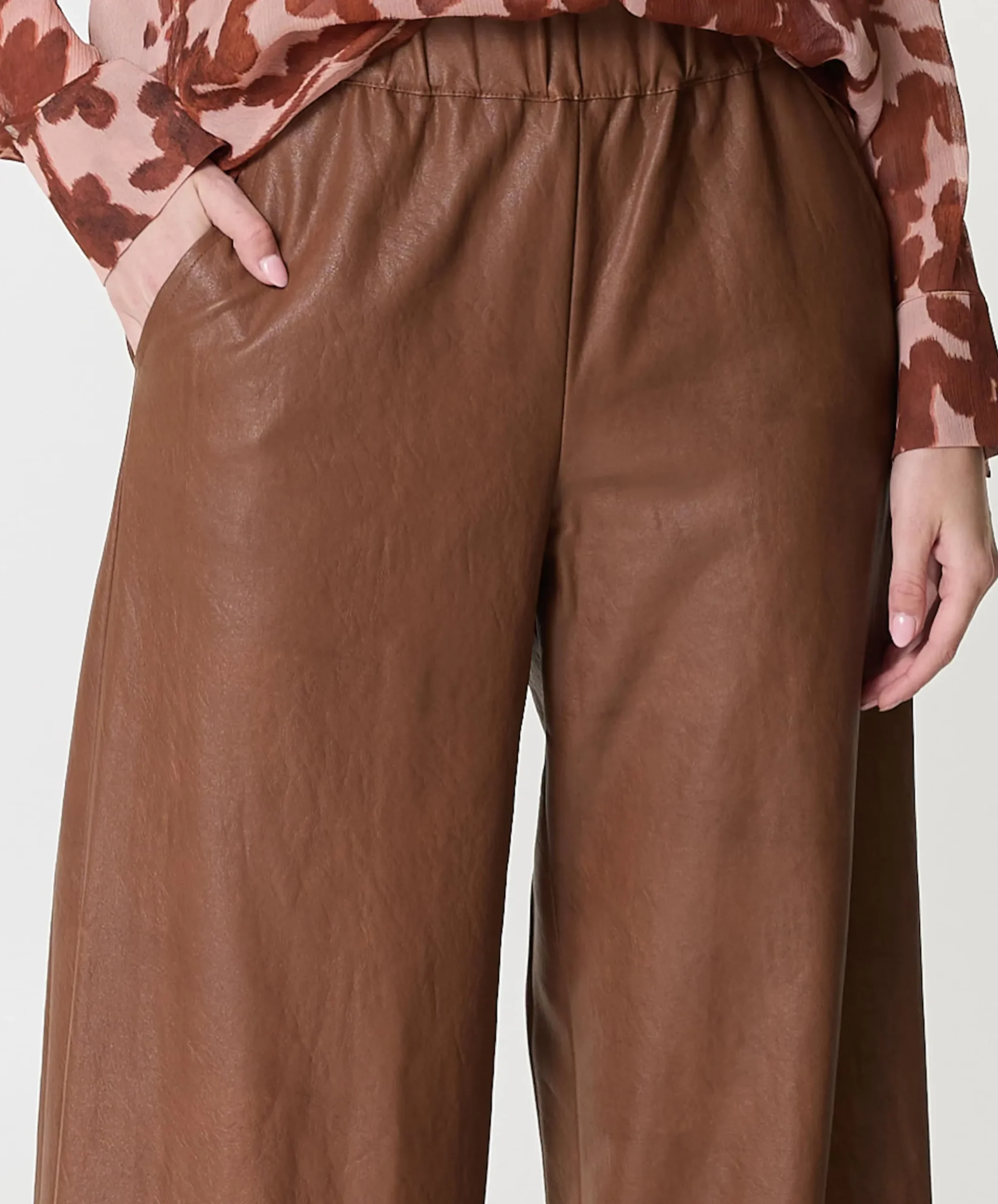 vegan leather-elastiek dames broek bruin