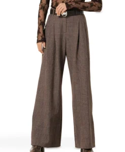 Viscose mix-geruit-plooi dames pantalon bruin