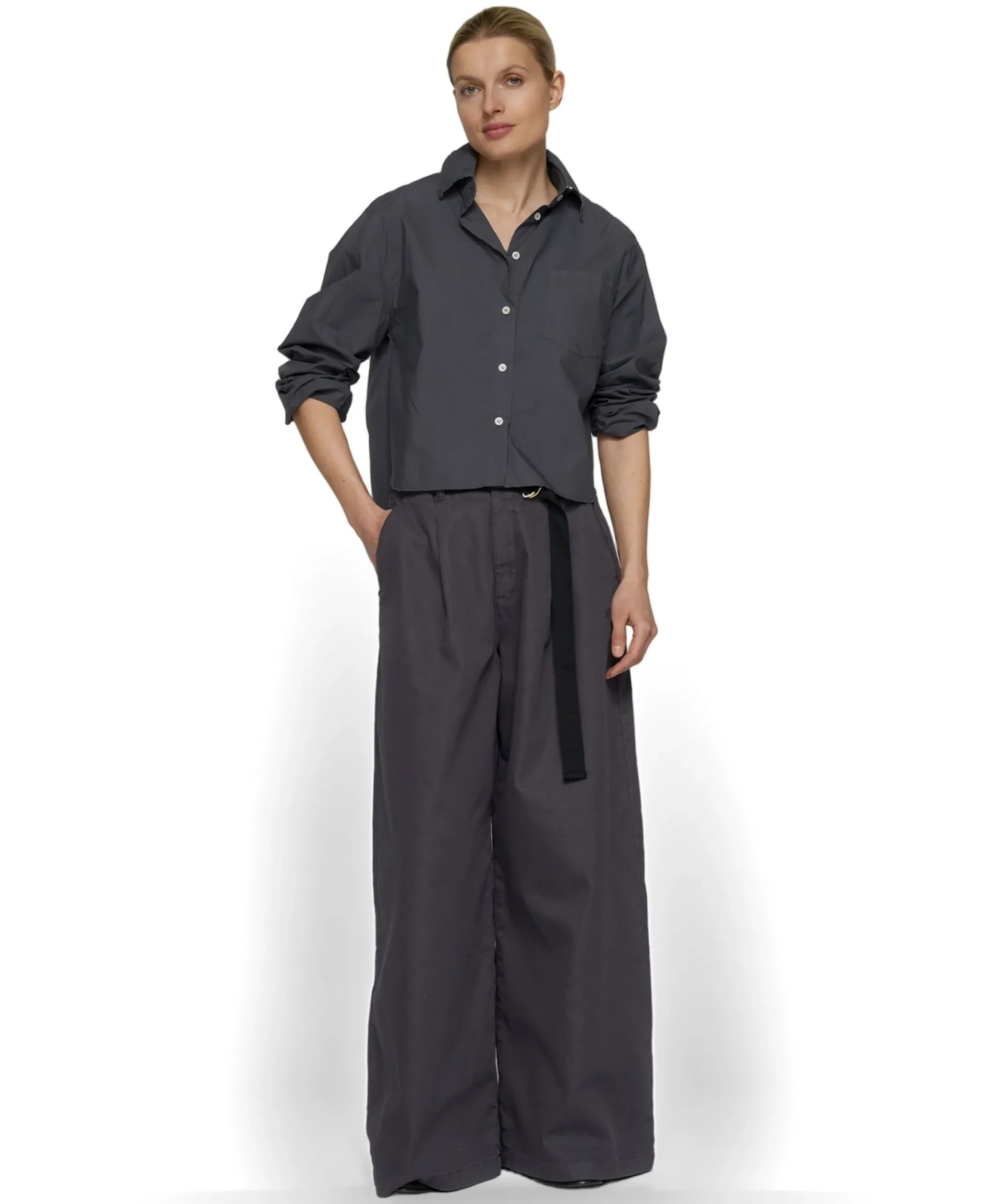 wide jog twill dames broek grijs