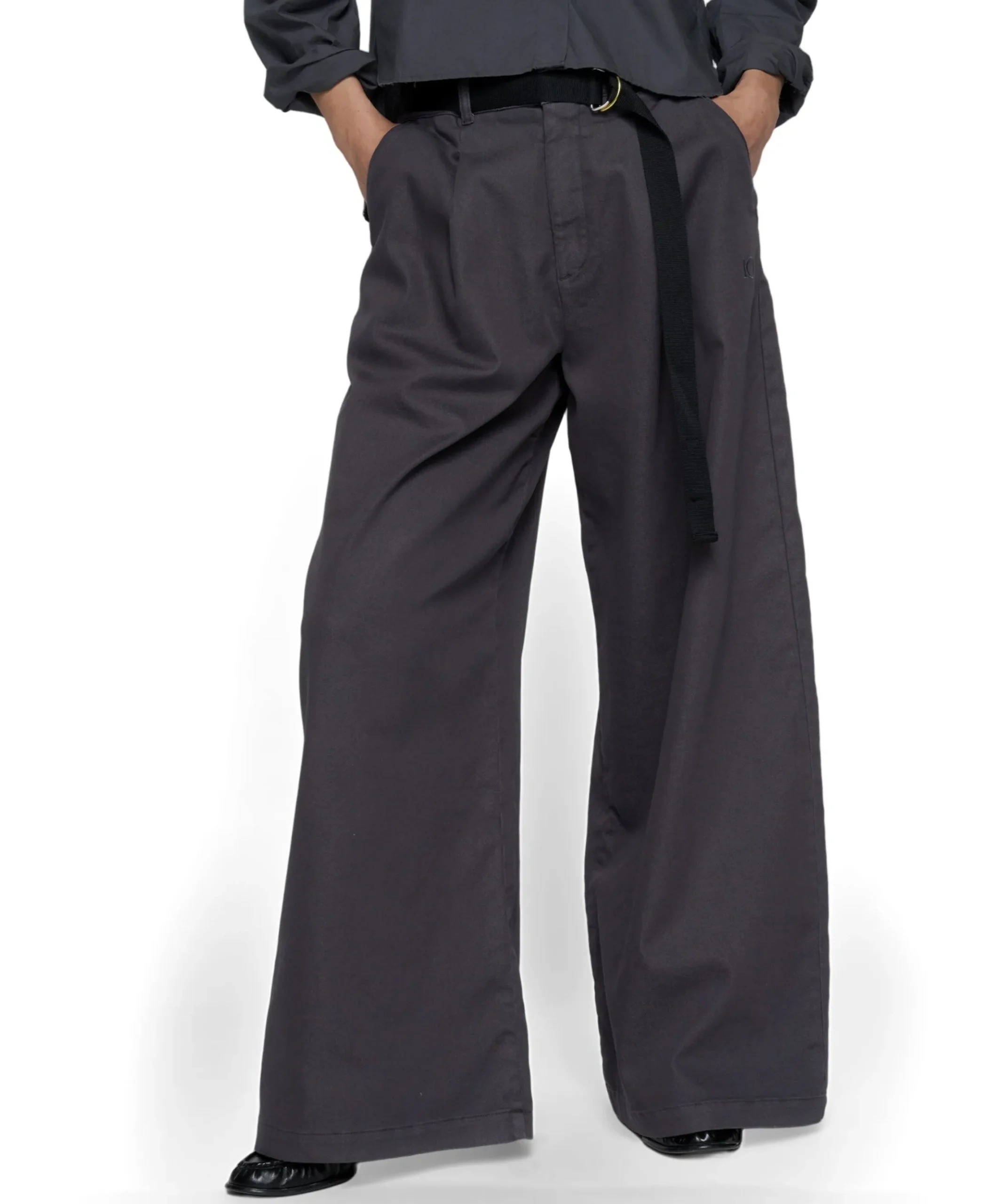 wide jog twill dames broek grijs