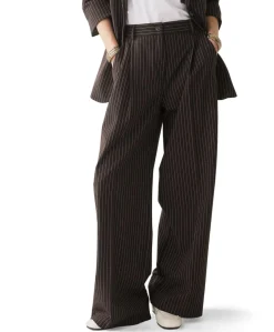 Wide leg Viscose blend stripe dames broek bruin