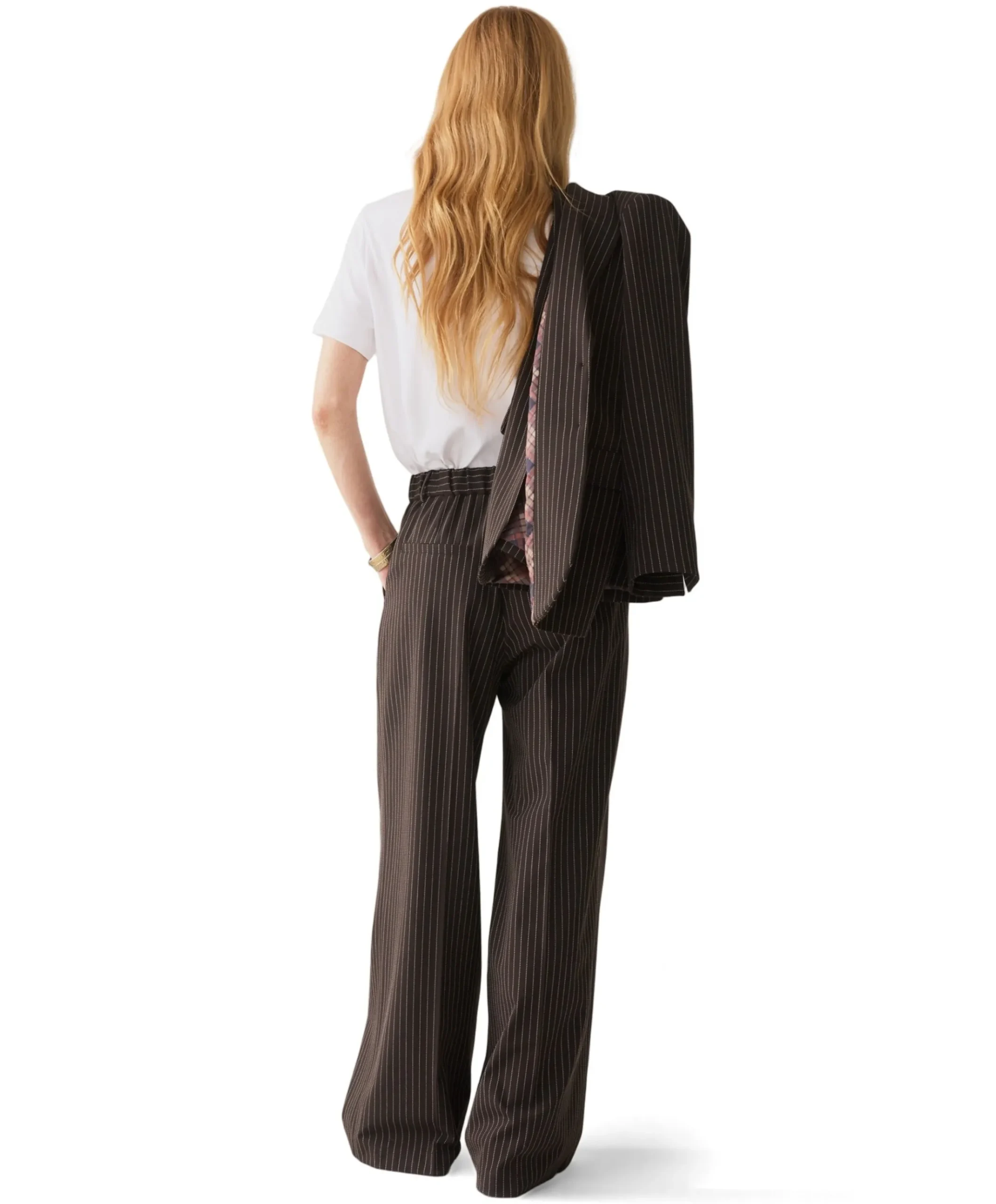 Wide leg Viscose blend stripe dames broek bruin
