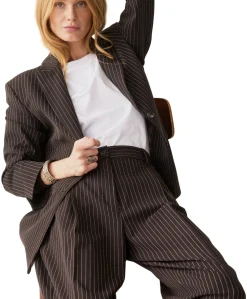 Wide leg Viscose blend stripe dames broek bruin